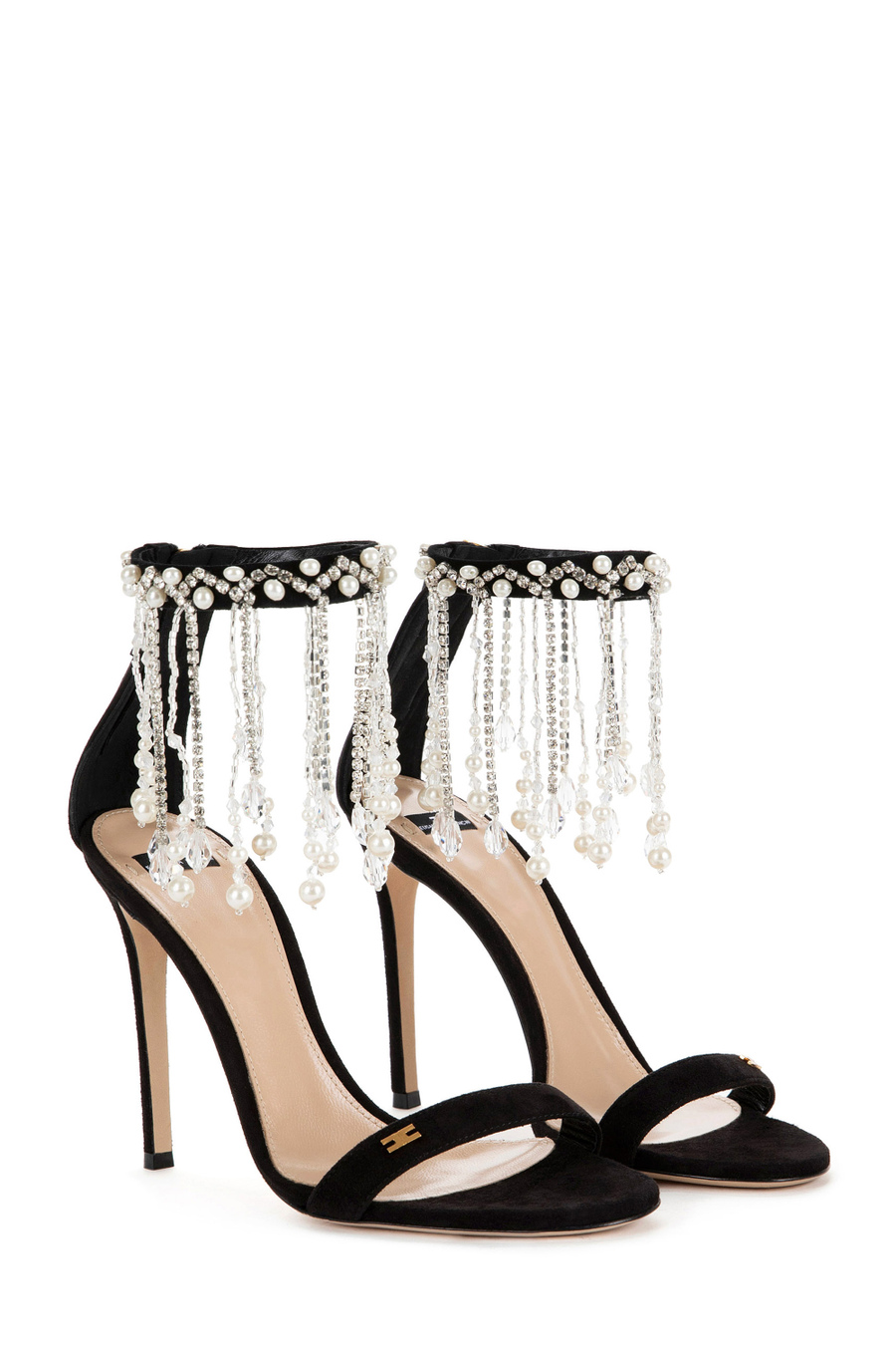 Sandal with rhinestone and pearl chain - Elisabetta Franchi® Outlet