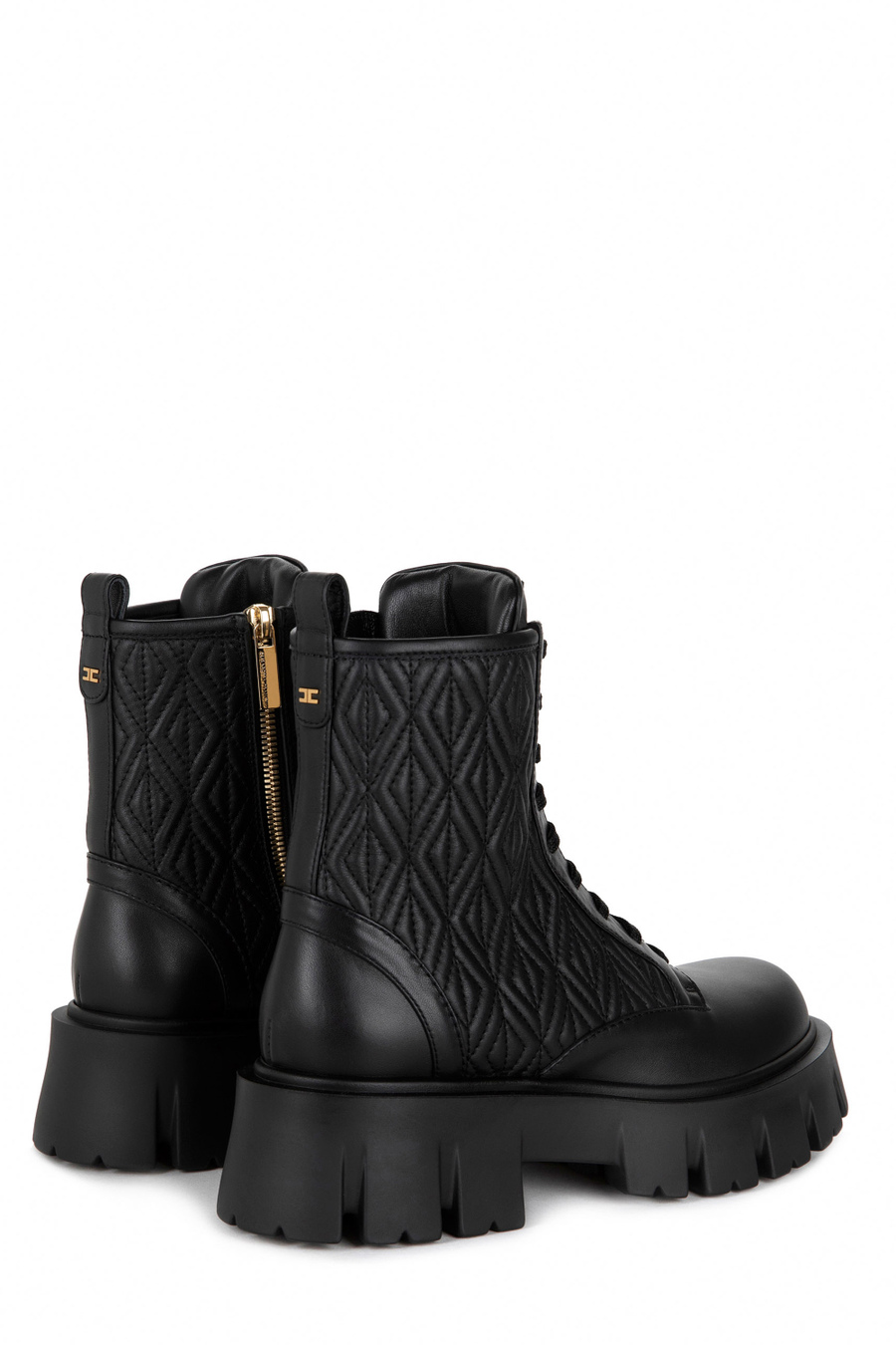 Nappa combat boots with logo plaque - Elisabetta Franchi® Outlet