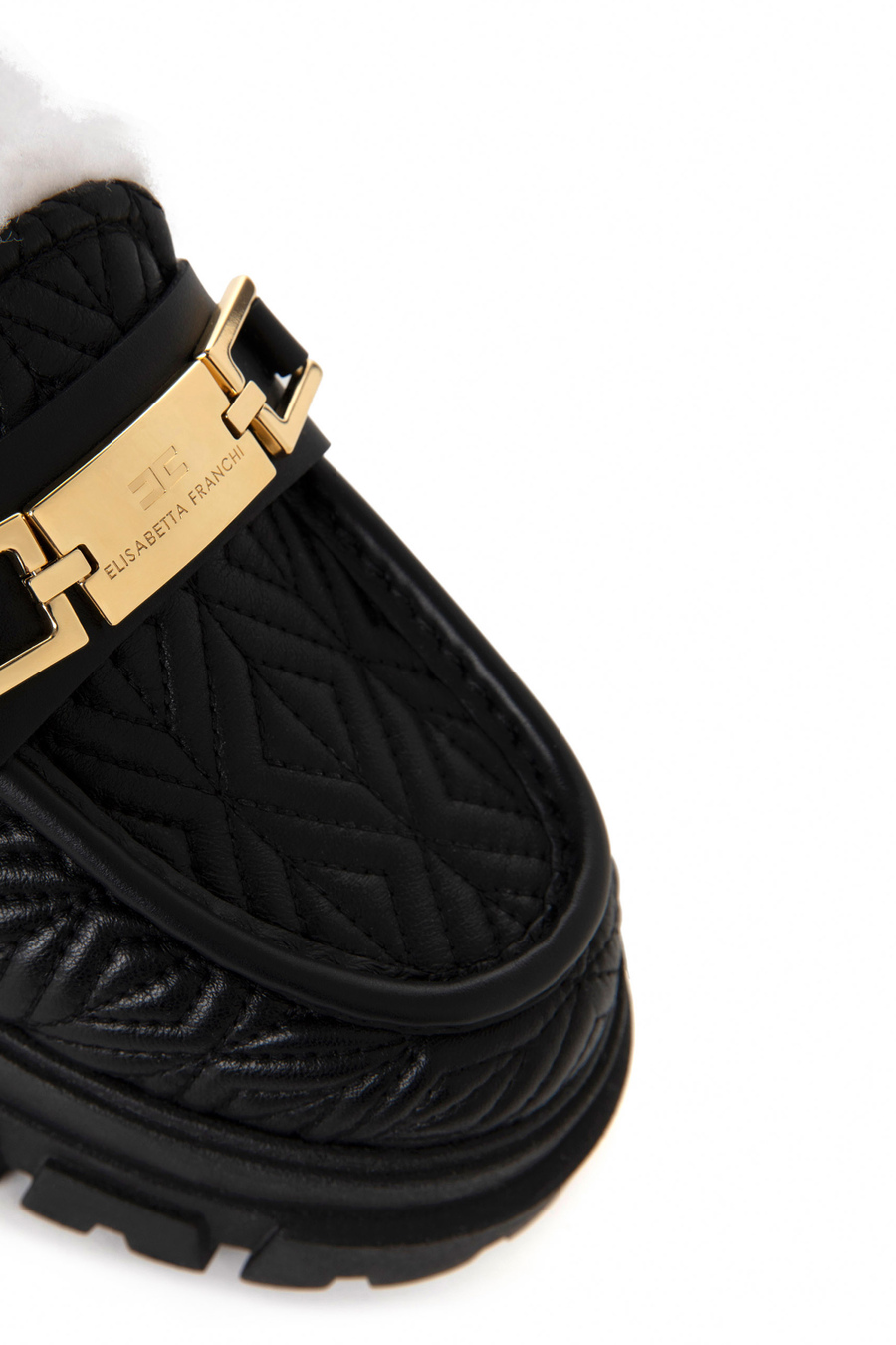 Nappa loafer with horsebit and faux sheepskin - Elisabetta Franchi® Outlet