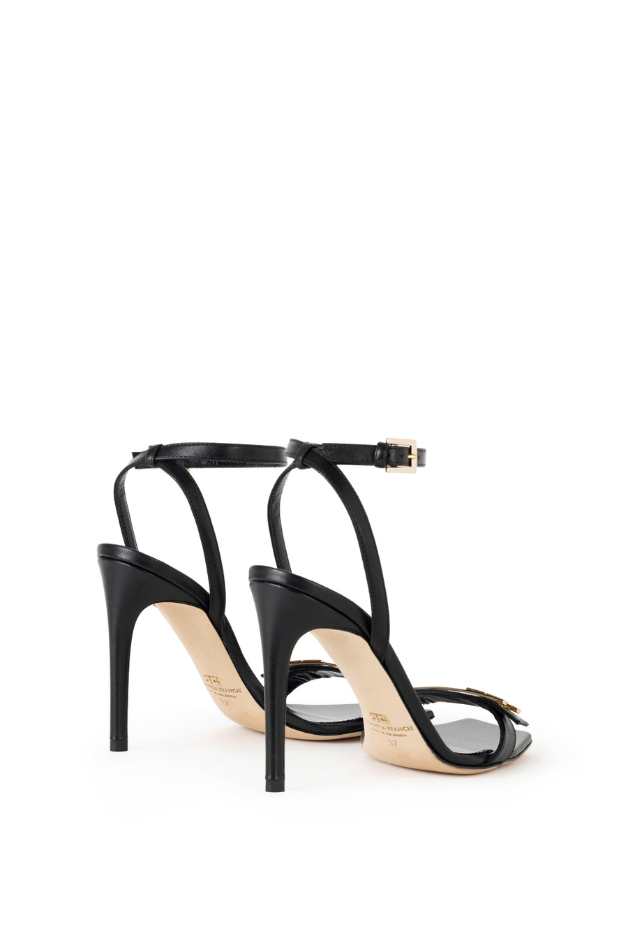 Leather sandals with logo plaque - Elisabetta Franchi® Outlet