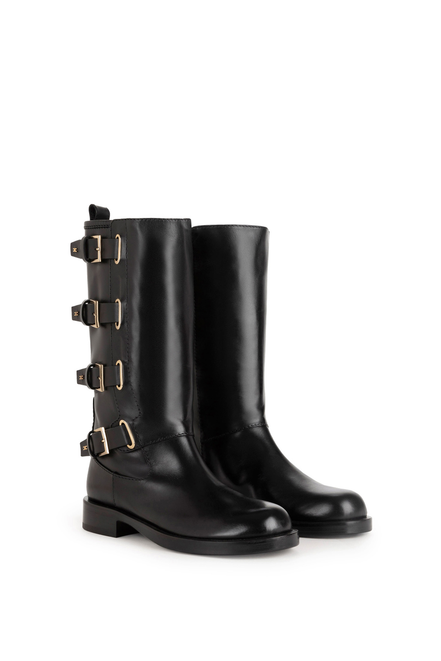 Leather biker boots with buckles - Elisabetta Franchi® Outlet