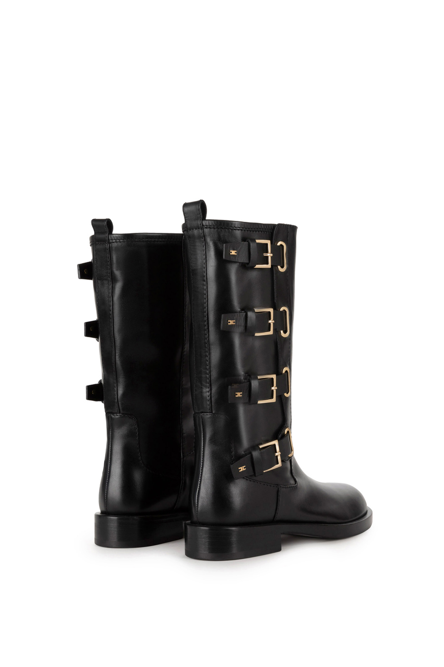 Leather biker boots with buckles - Elisabetta Franchi® Outlet