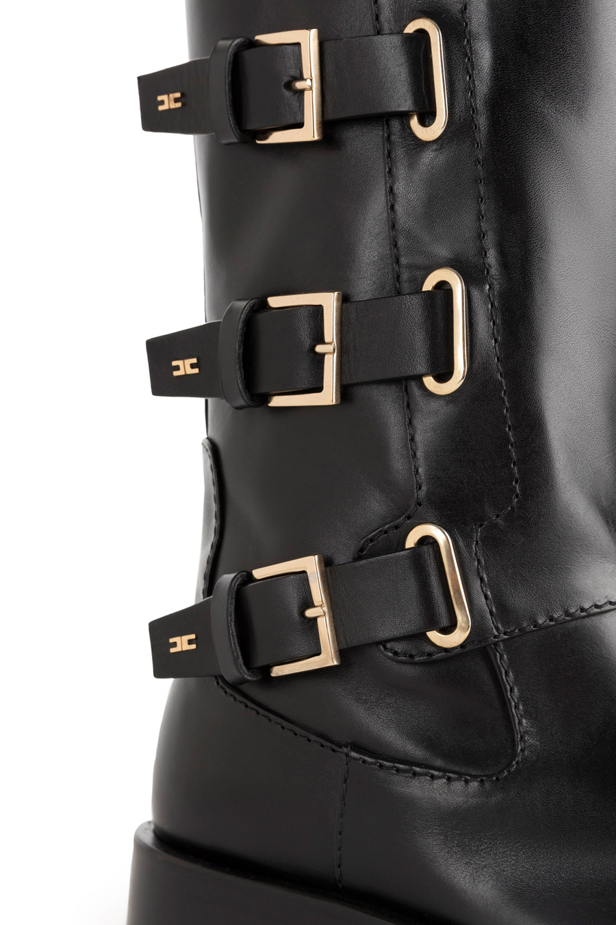 Leather biker boots with buckles - Elisabetta Franchi® Outlet
