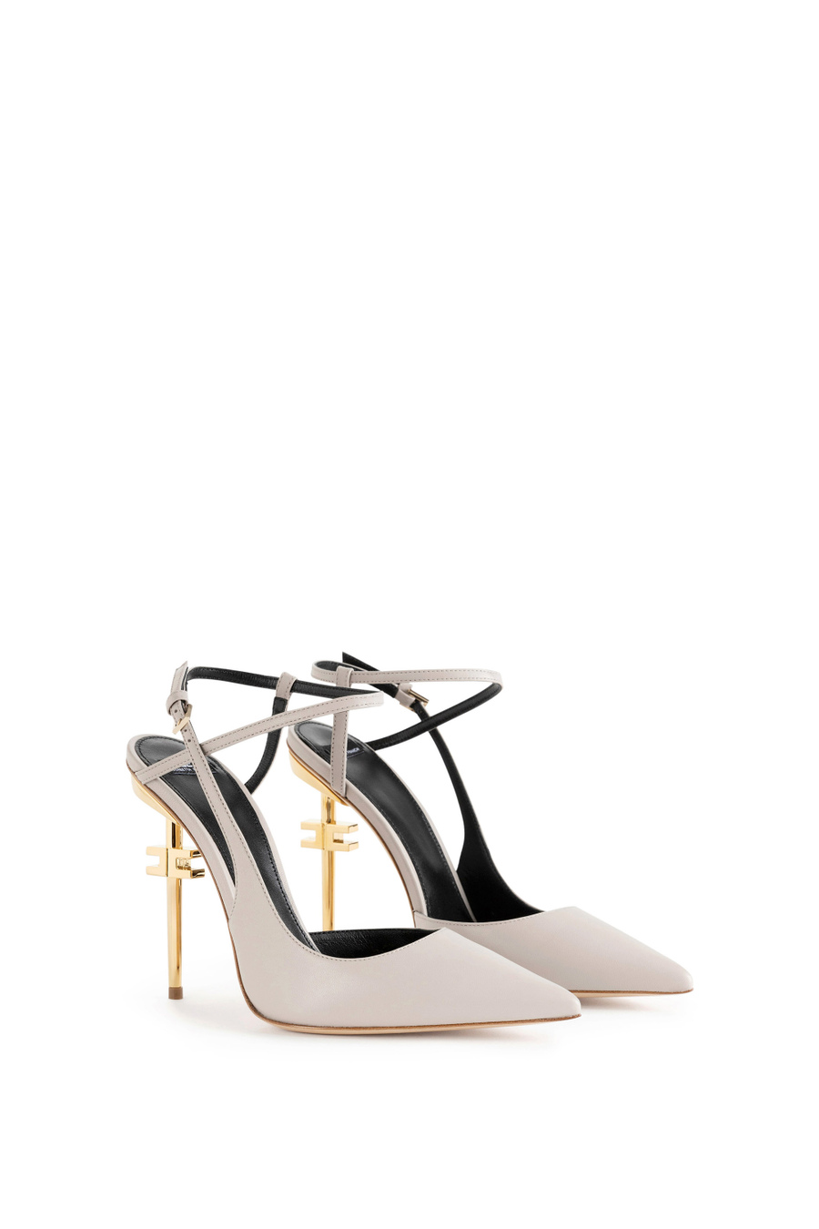 Leather slingback with logoed heel - Elisabetta Franchi® Outlet