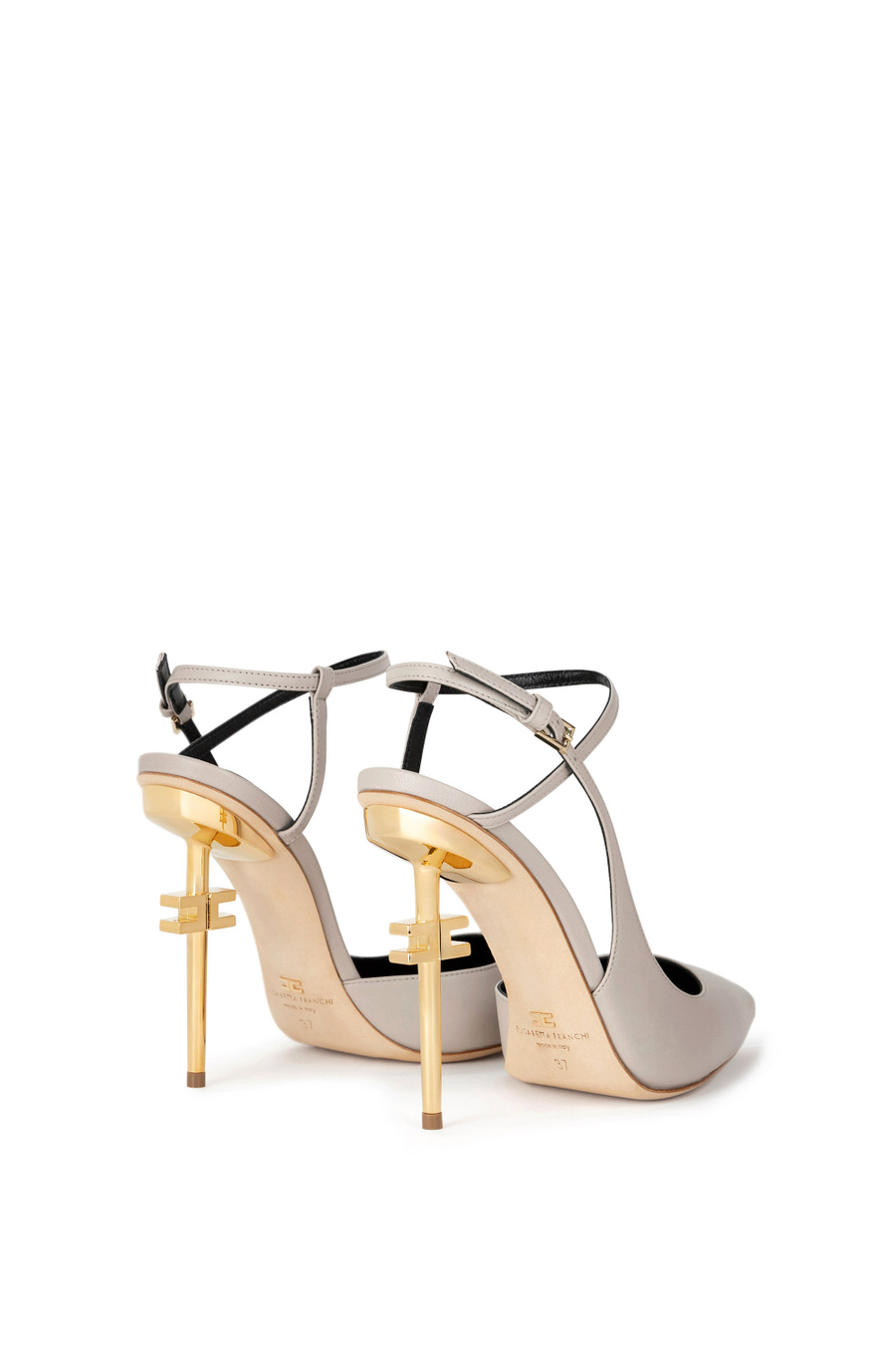 Leather slingback with logoed heel - Elisabetta Franchi® Outlet