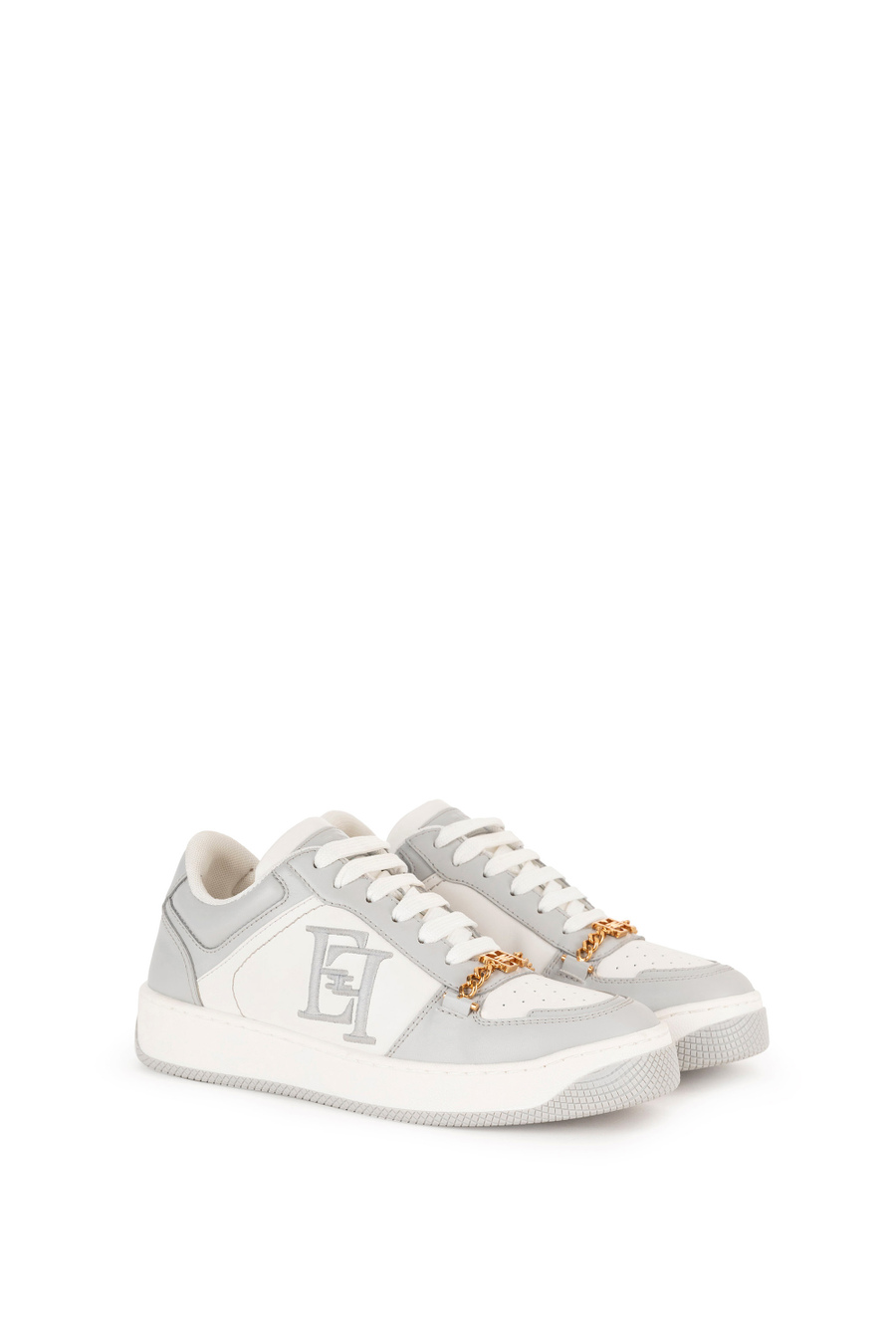 Leather sneakers with embroidered logo - Elisabetta Franchi® Outlet