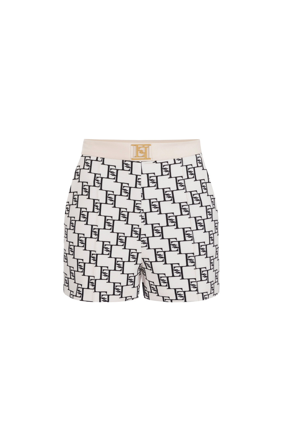 Printed crêpe shorts with logo plaque - Elisabetta Franchi® Outlet