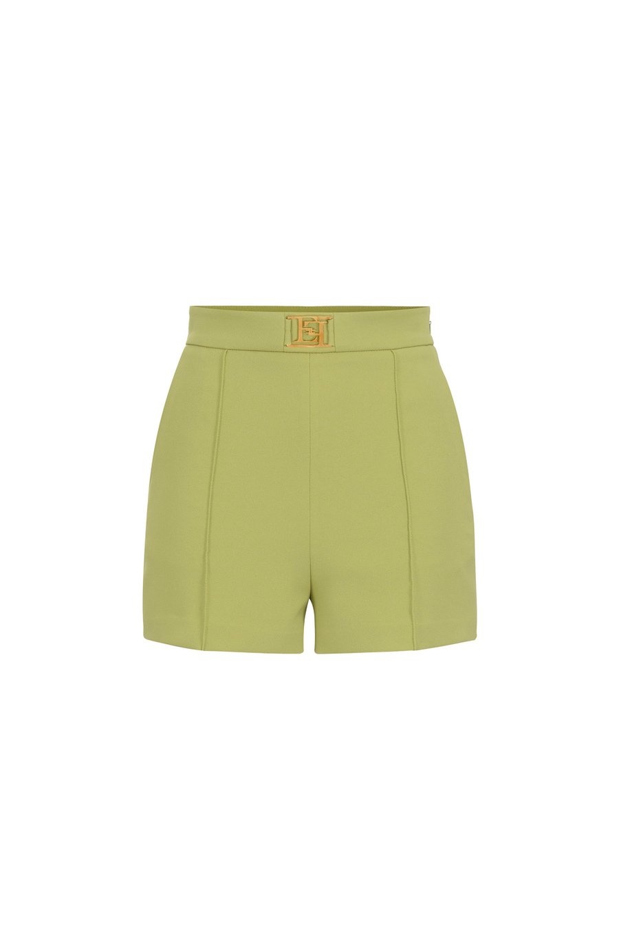 Shorts in crêpe fabric with logo plaque - Elisabetta Franchi® Outlet