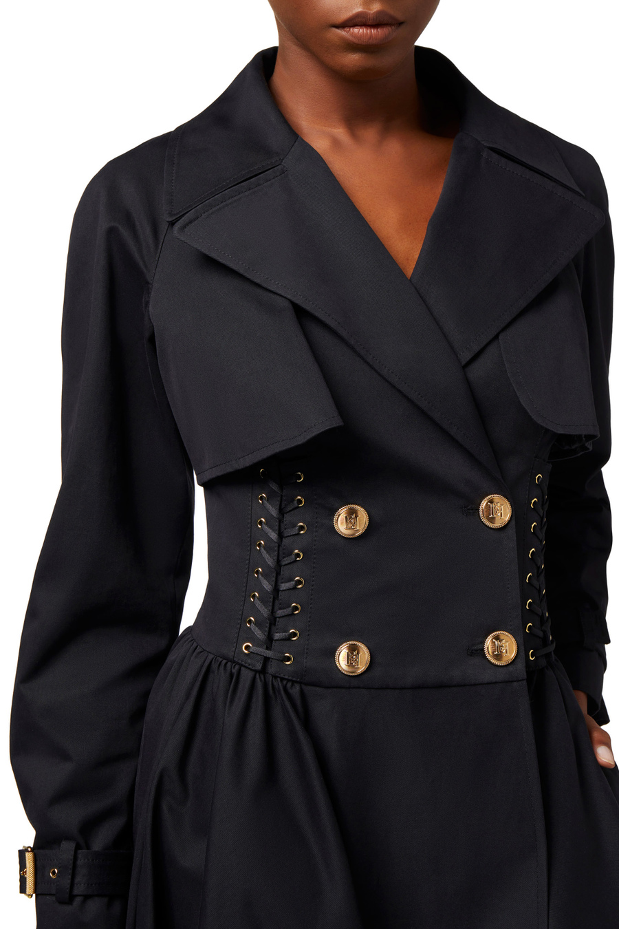 Cotton trench coat in a frock coat design - Elisabetta Franchi® Outlet
