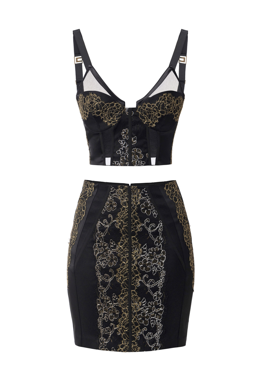 Kostüm mit einem Top und Minirock aus Satin mit Spitzeneinsätzen - Elisabetta Franchi® Outlet