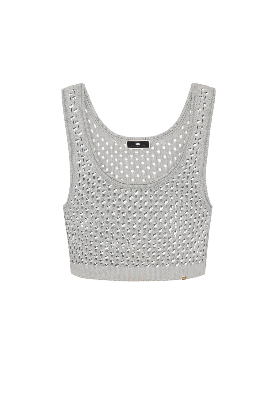 Top in cotone punto rete con strass - Elisabetta Franchi® Outlet