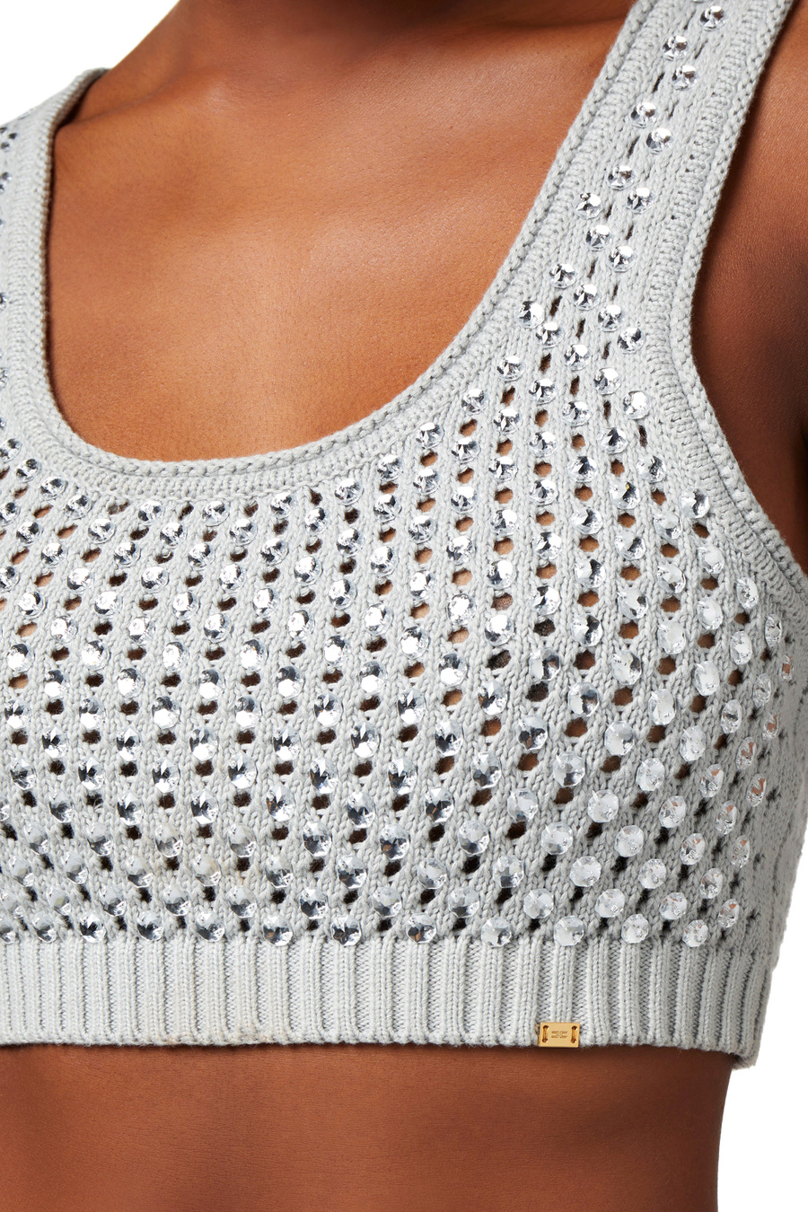 Top in cotone punto rete con strass - Elisabetta Franchi® Outlet