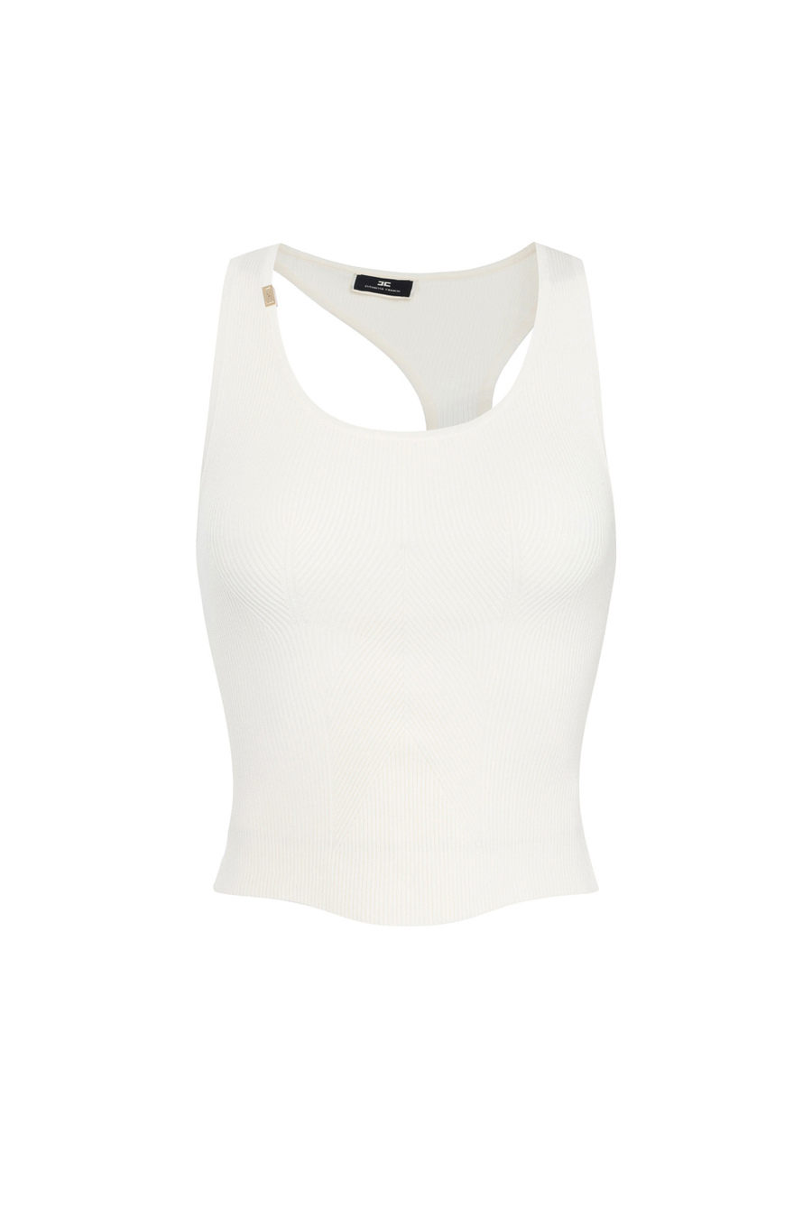 Fine ribbed viscose top with asymmetric neckline - Elisabetta Franchi® Outlet
