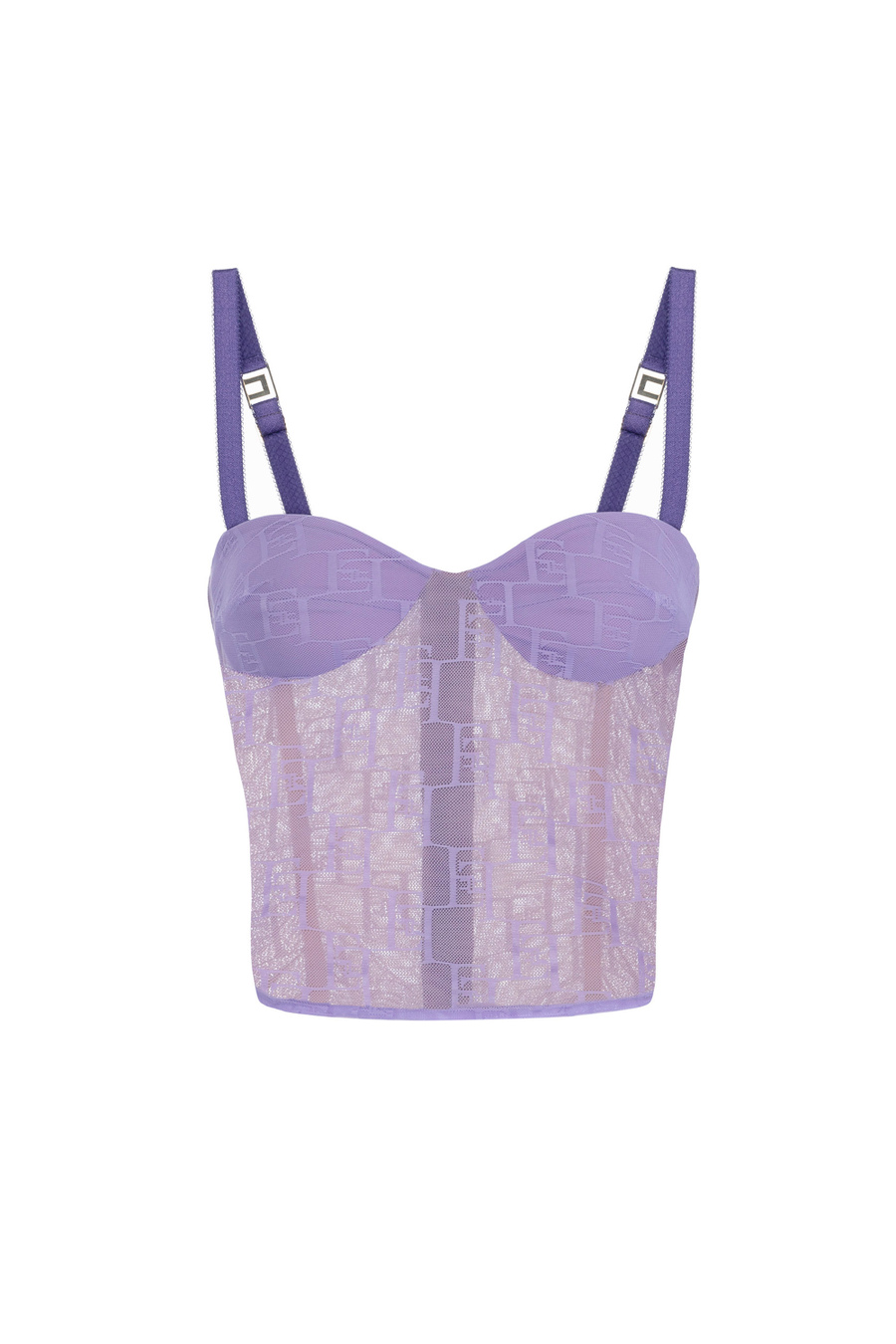 Logoed tulle bustier top - Elisabetta Franchi® Outlet