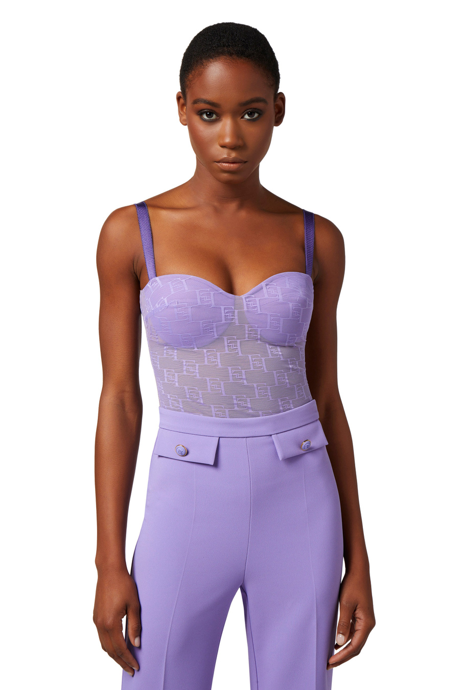Logoed tulle bustier top - Elisabetta Franchi® Outlet