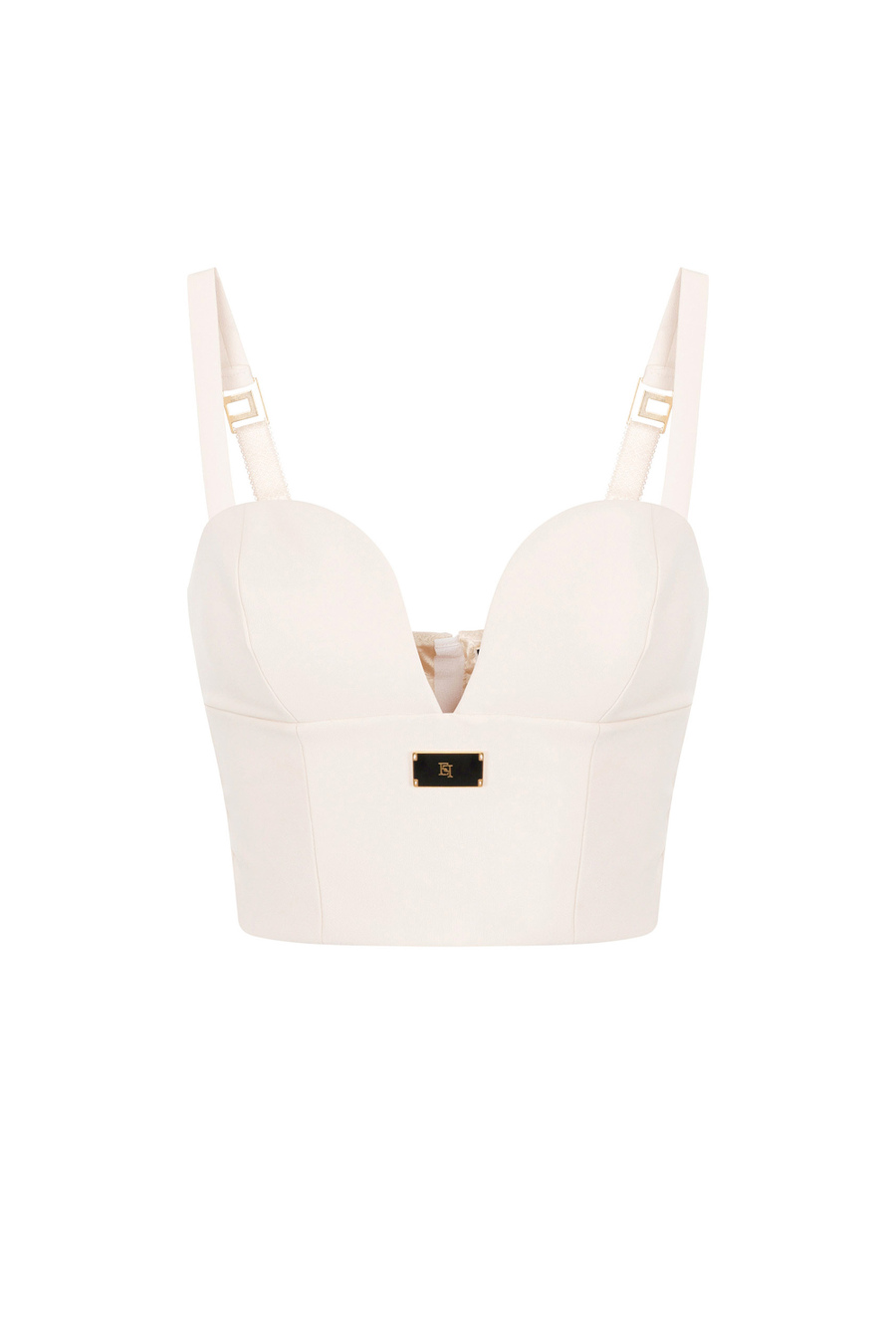Bustier top in stretch crêpe with enamelled logo plaque - Elisabetta Franchi® Outlet