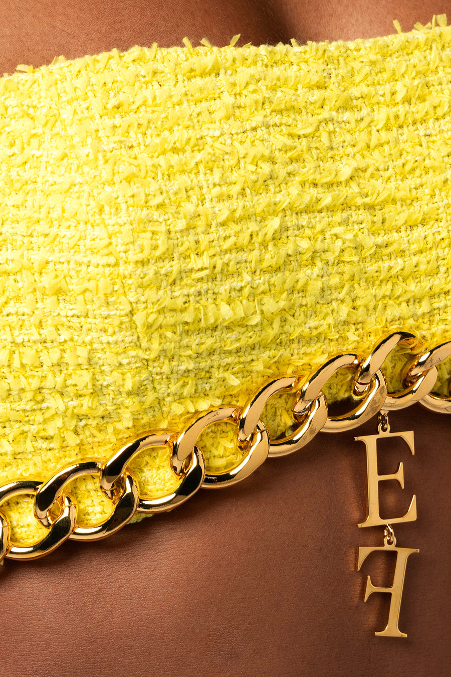 Tweed top with maxi chain - Elisabetta Franchi® Outlet