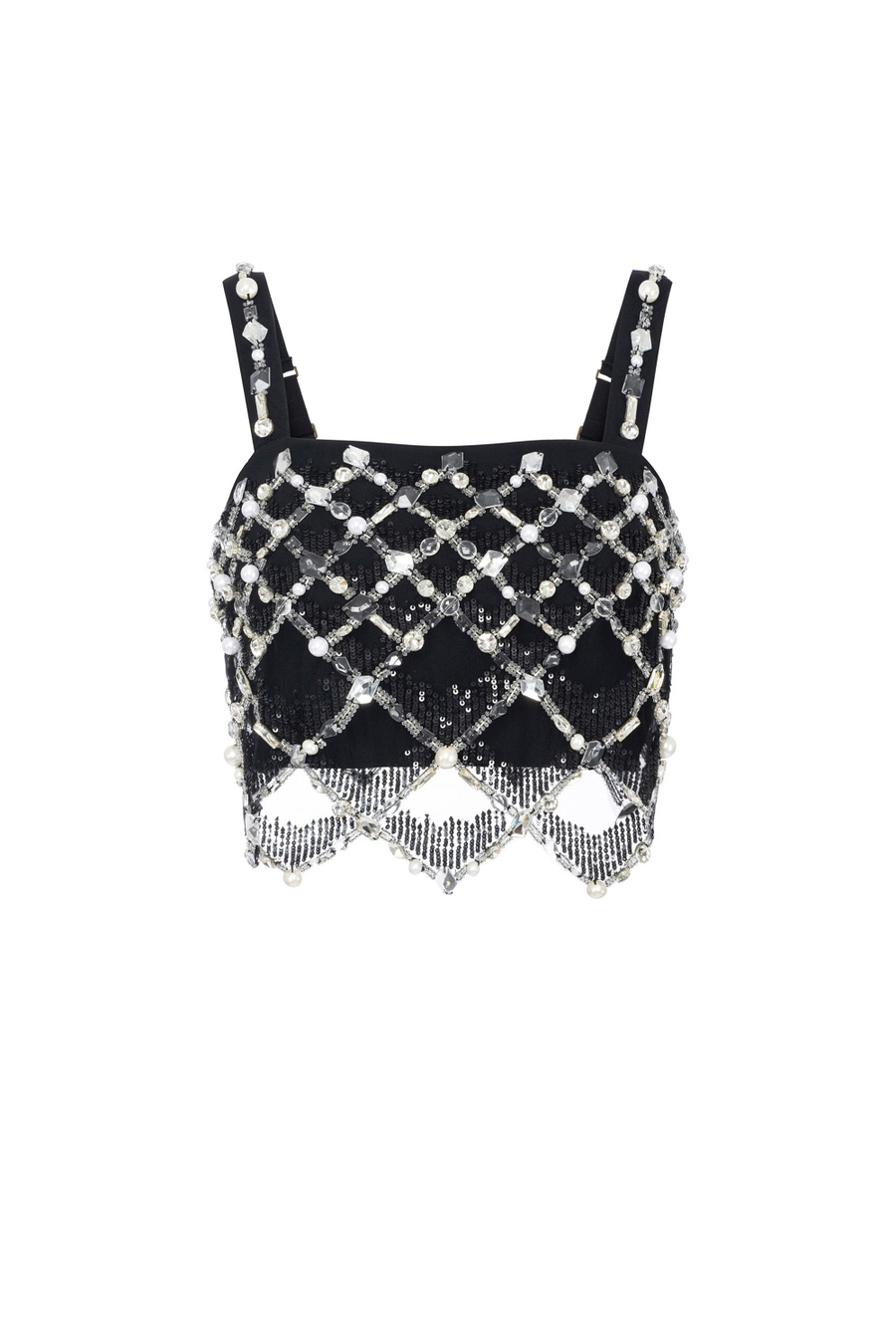 Tulle top with geometric embroidery - Elisabetta Franchi® Outlet