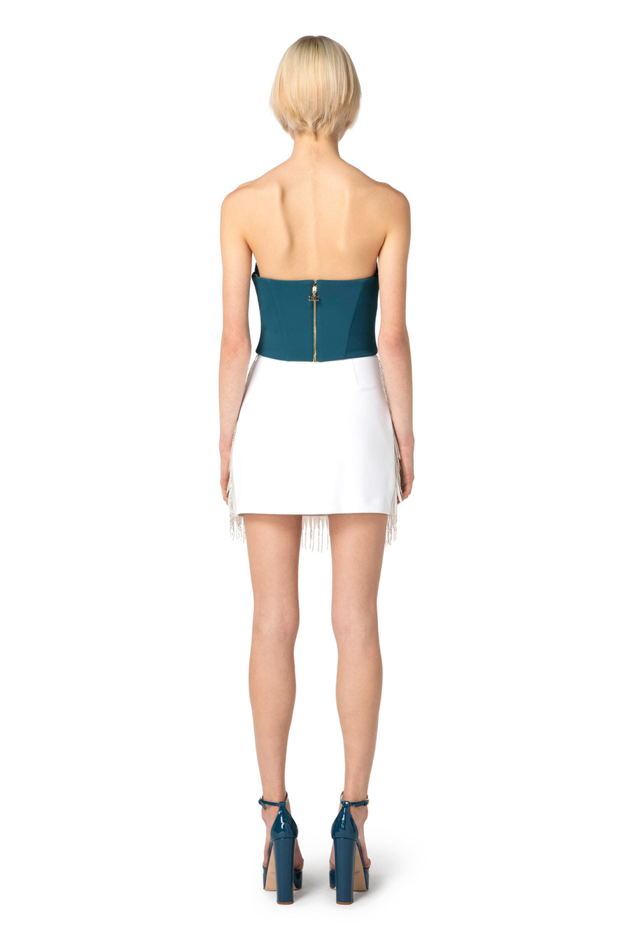 Crêpe bustier top with crossed laces - Elisabetta Franchi® Outlet