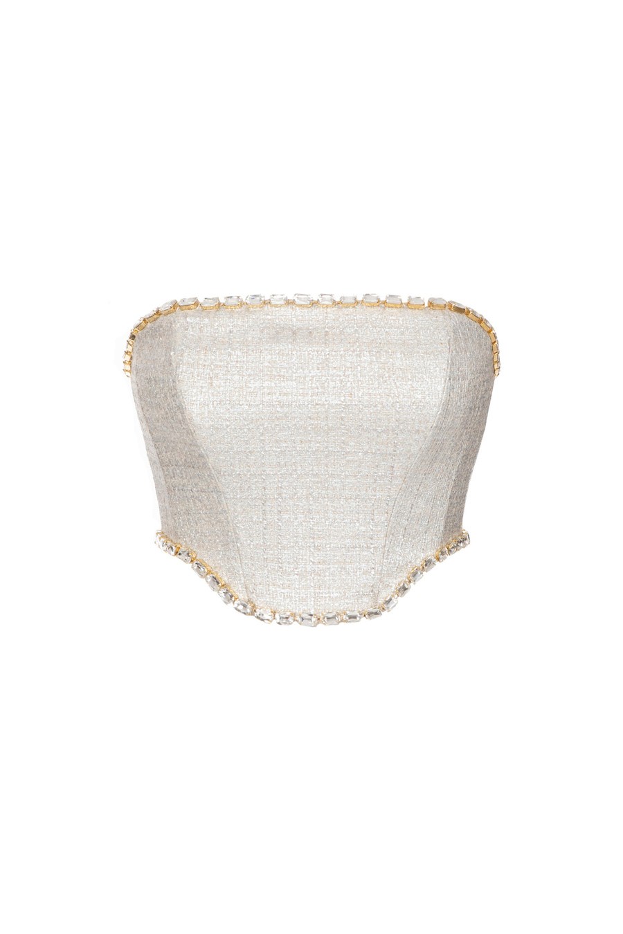 Top with laminated tweed and rhinestones - Elisabetta Franchi® Outlet