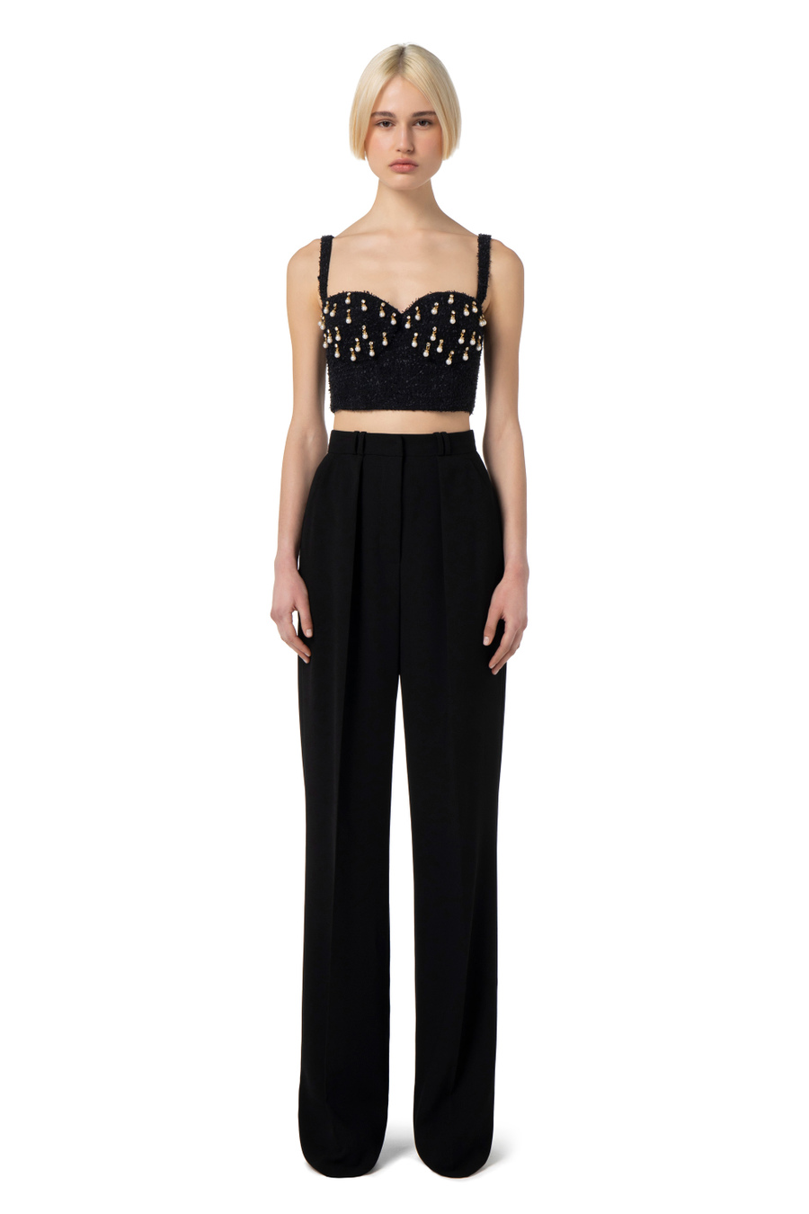 Bustier top in tweed with pearls - Elisabetta Franchi® Outlet
