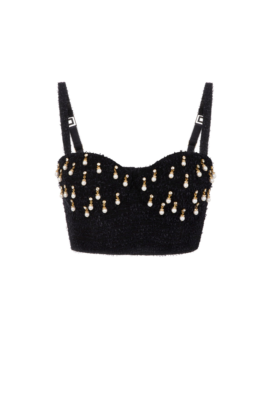 Bustier top in tweed with pearls - Elisabetta Franchi® Outlet