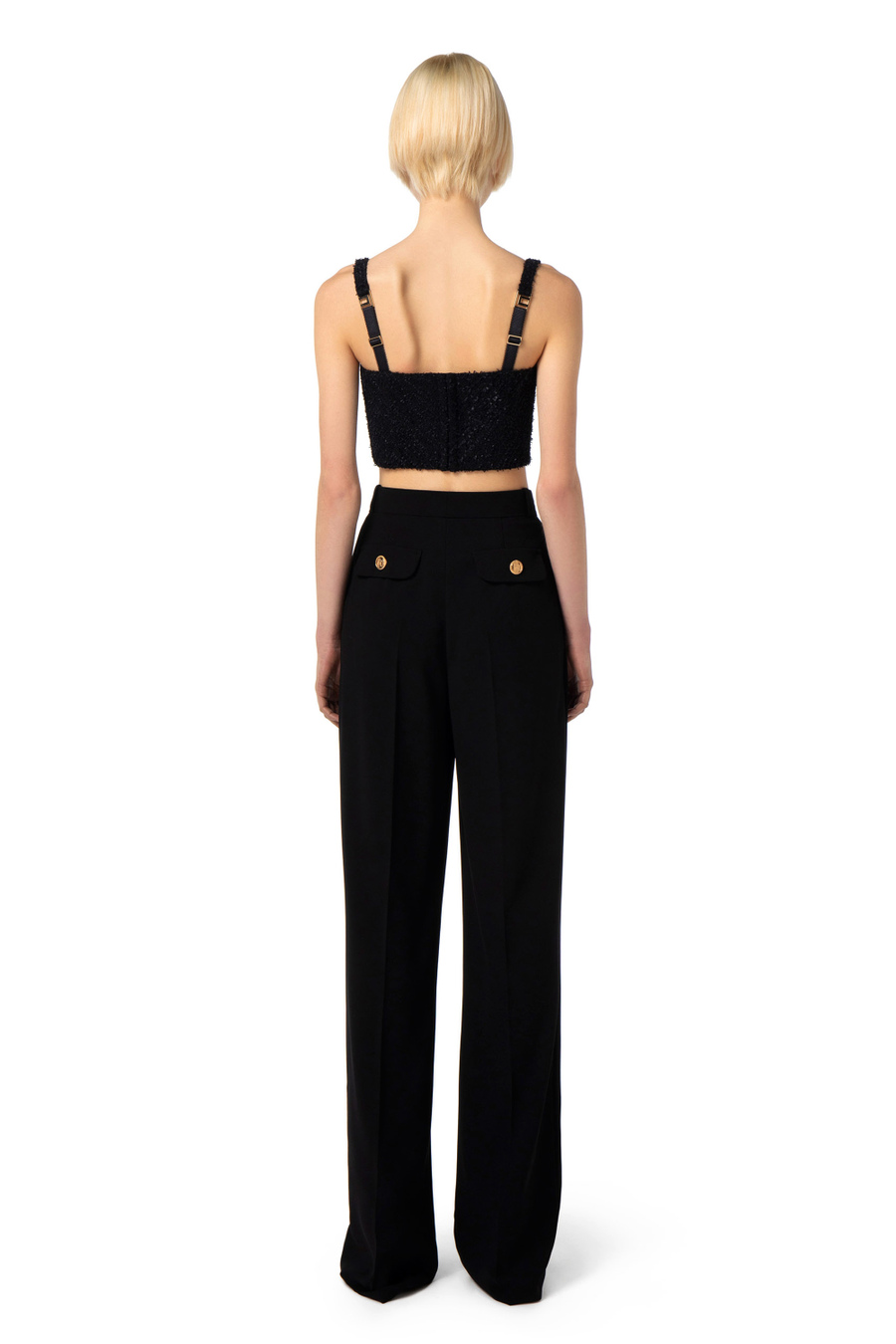 Bustier top in tweed with pearls - Elisabetta Franchi® Outlet