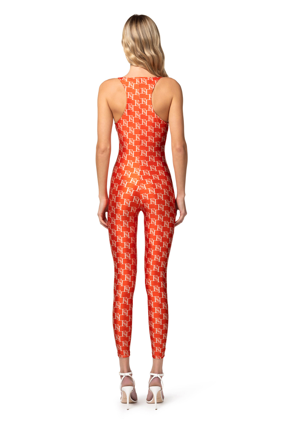 Lycra jumpsuit with logo print - Elisabetta Franchi® Outlet