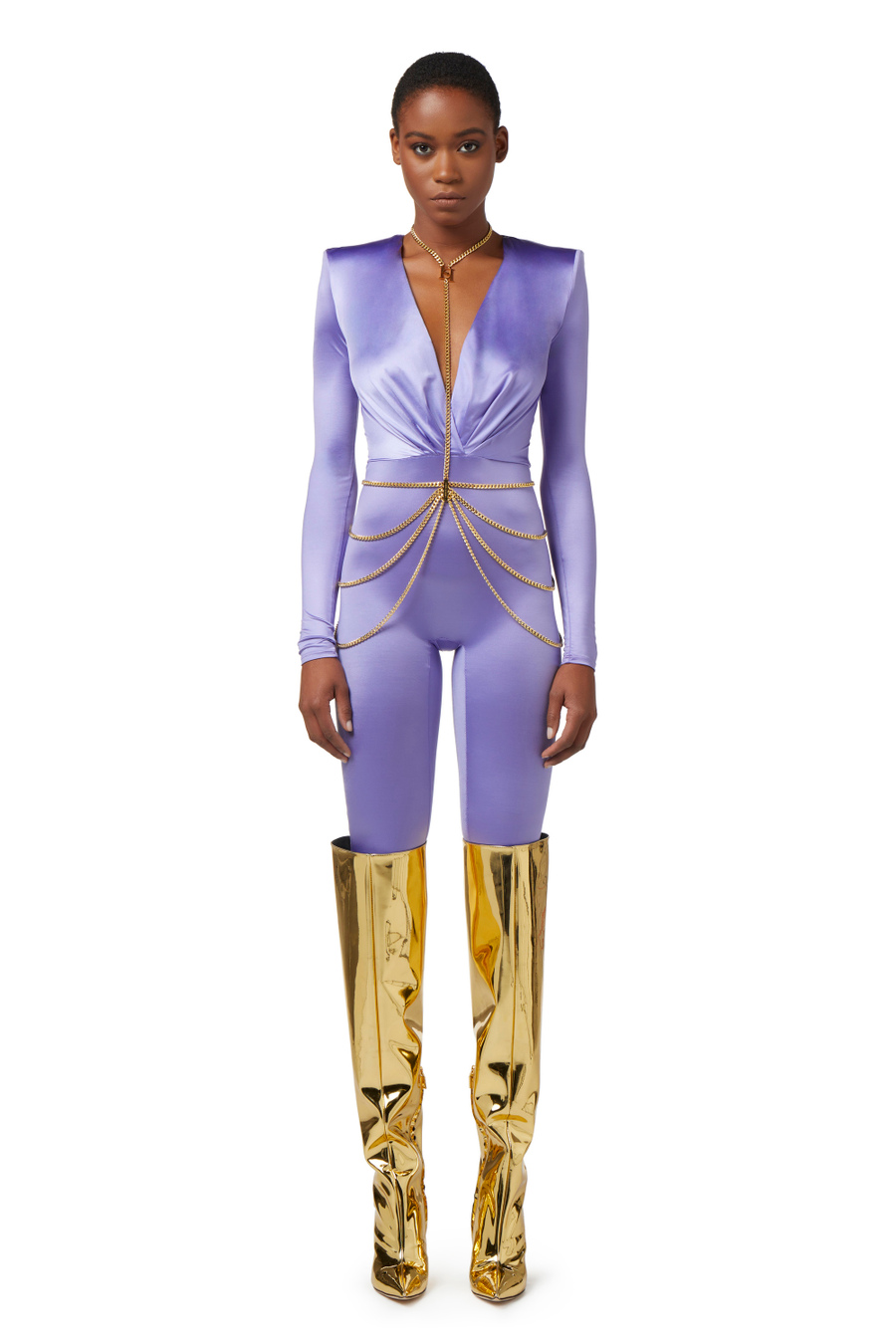Lycra jumpsuit with body chain - Elisabetta Franchi® Outlet