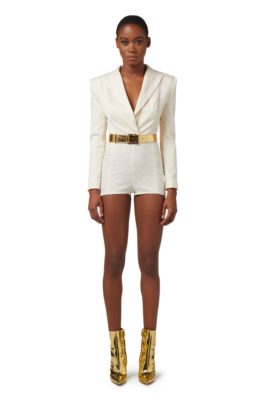 Jacquard satin romper suit with belt - Elisabetta Franchi® Outlet