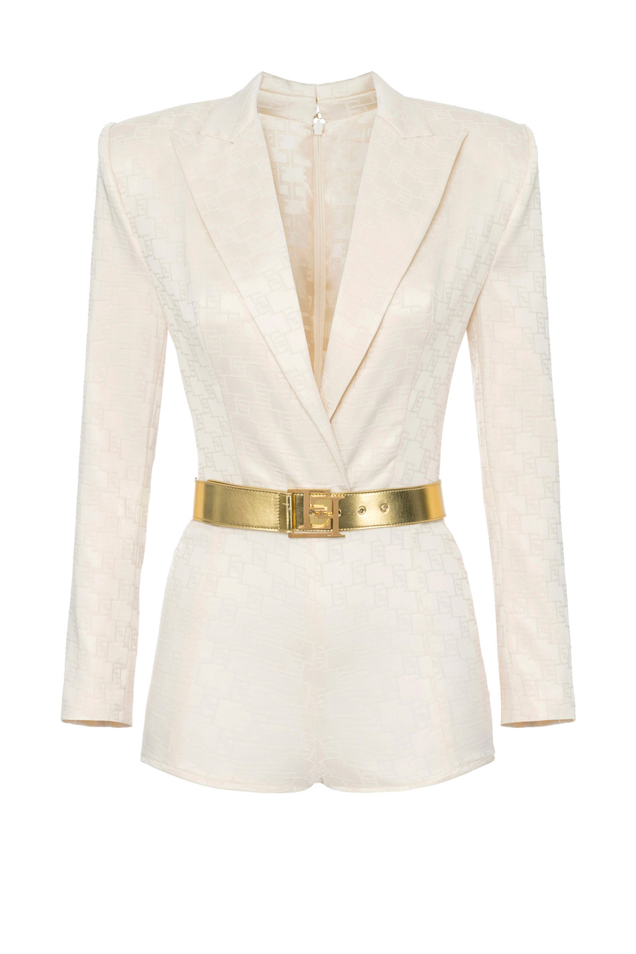Jacquard satin romper suit with belt - Elisabetta Franchi® Outlet