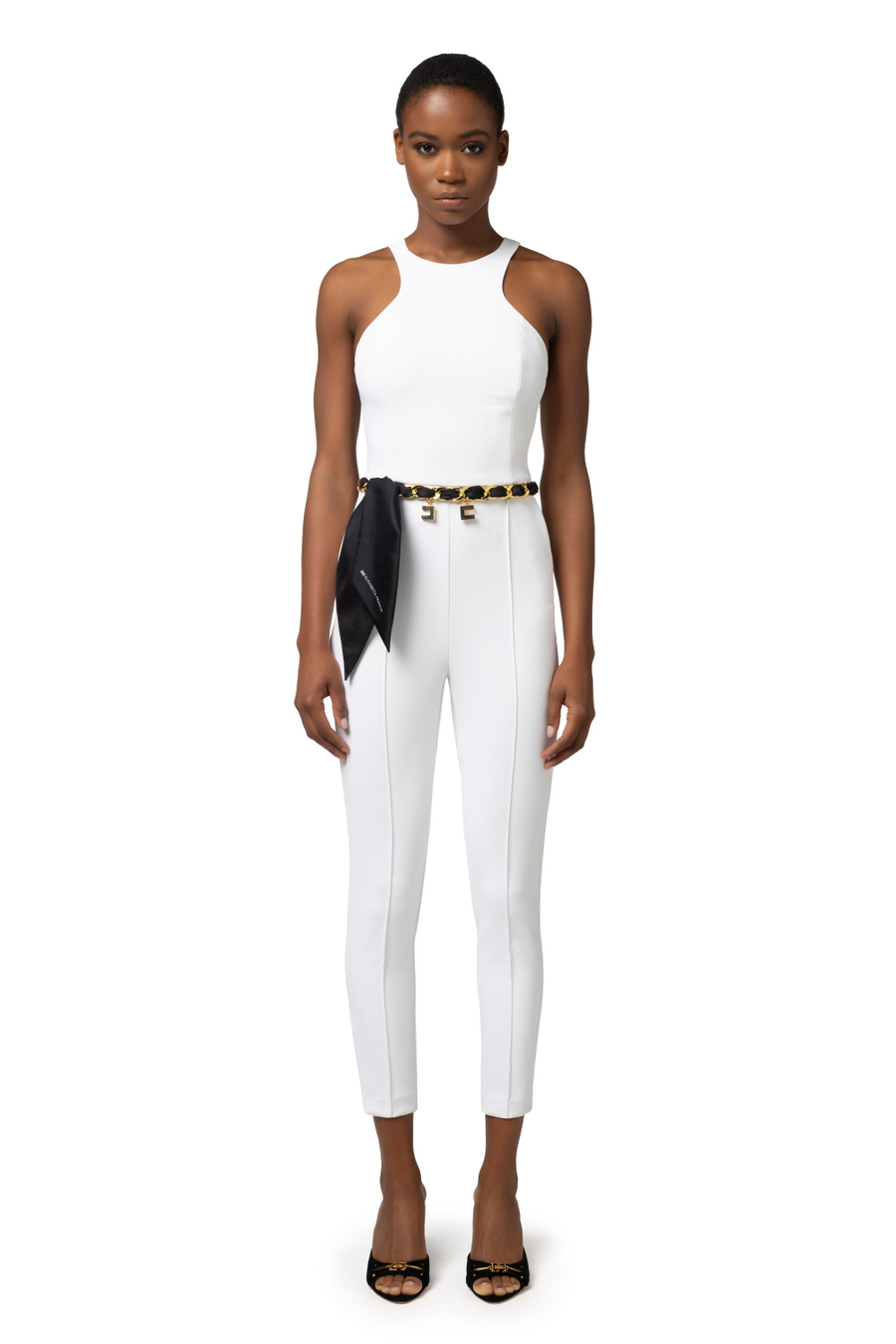 Combinaison en double crêpe avec ceinture chaîne - Elisabetta Franchi® Outlet