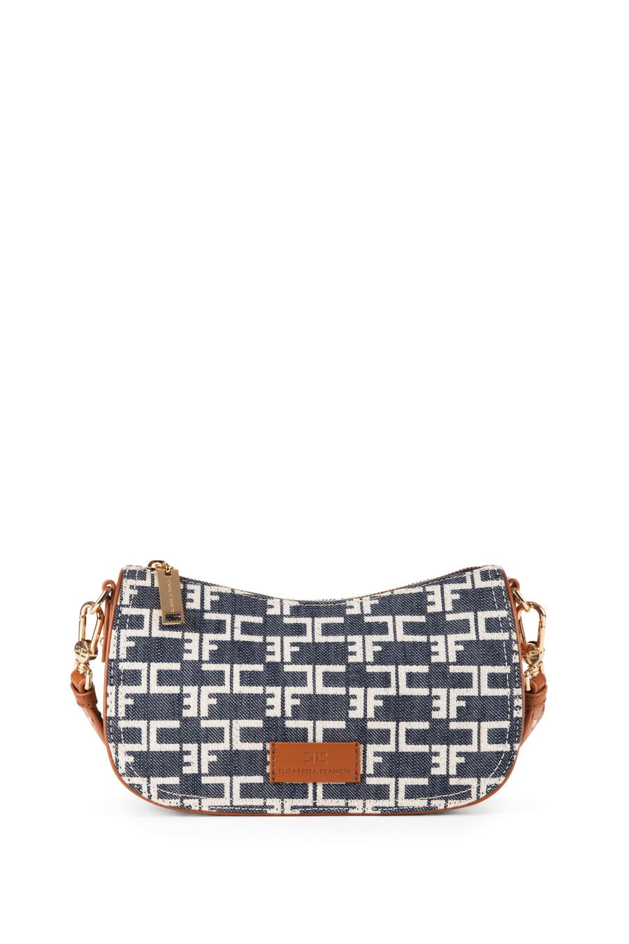 Borsa hobo piccola in denim logato - Elisabetta Franchi® Outlet