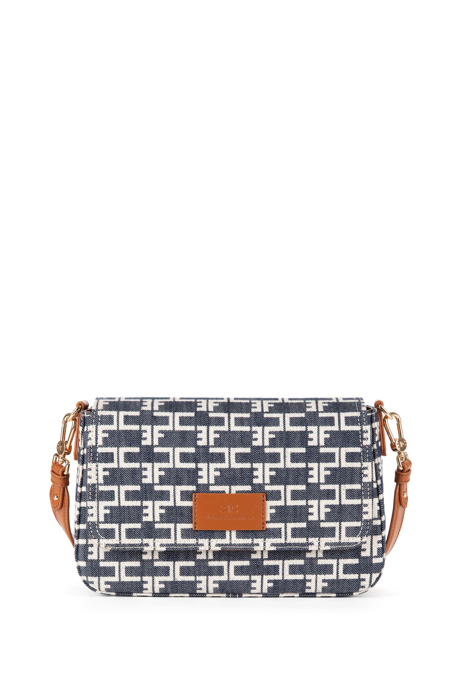 Shoulder bag in denim with logo - Elisabetta Franchi® Outlet
