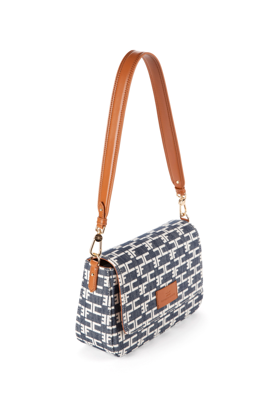 Shoulder bag in denim with logo - Elisabetta Franchi® Outlet