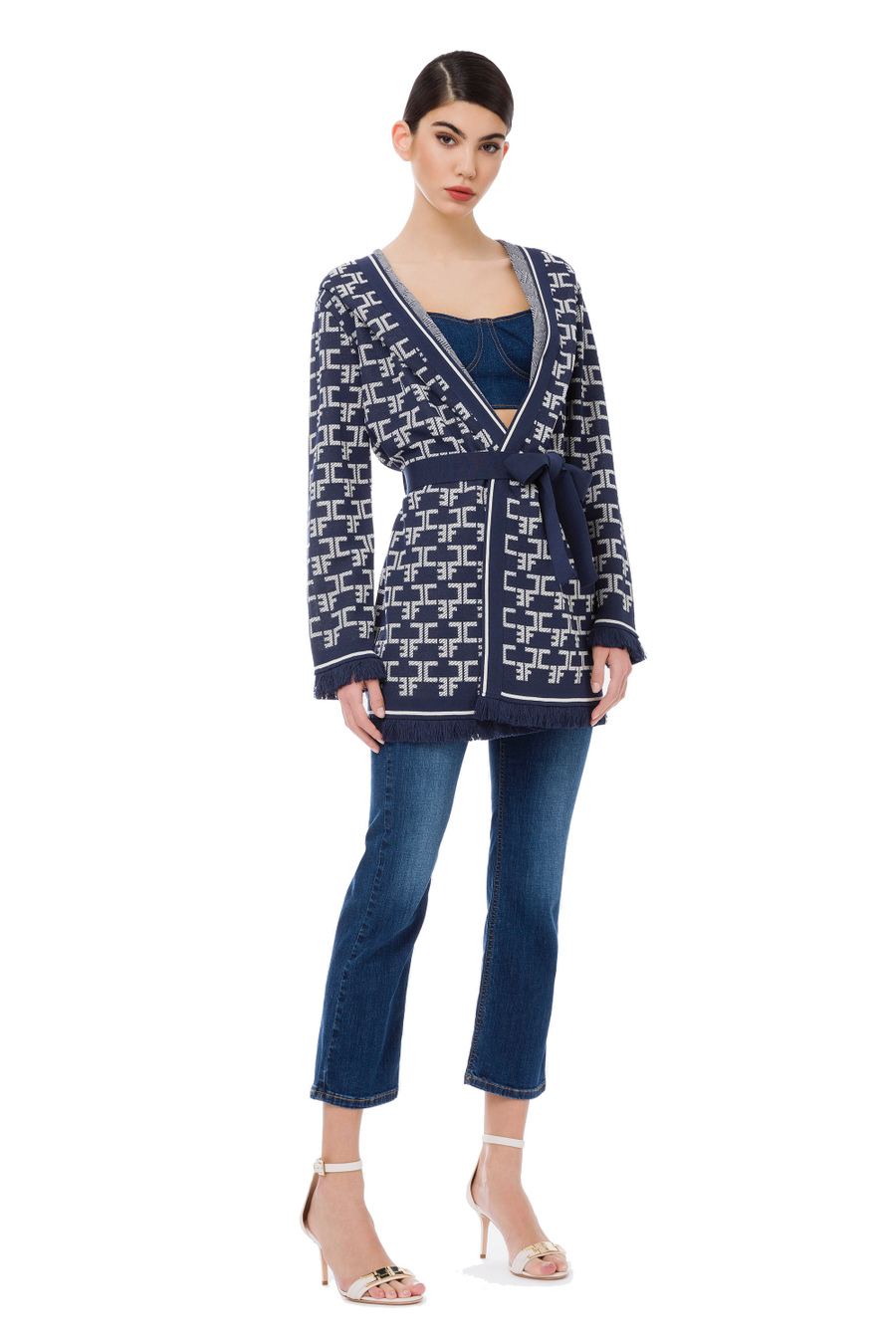 Monogram lettering cardigan with sash - Elisabetta Franchi® Outlet
