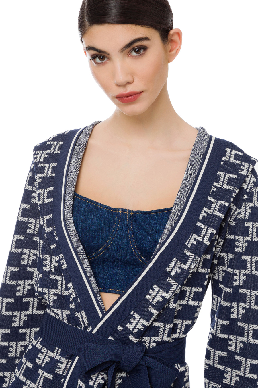 Monogram lettering cardigan with sash - Elisabetta Franchi® Outlet