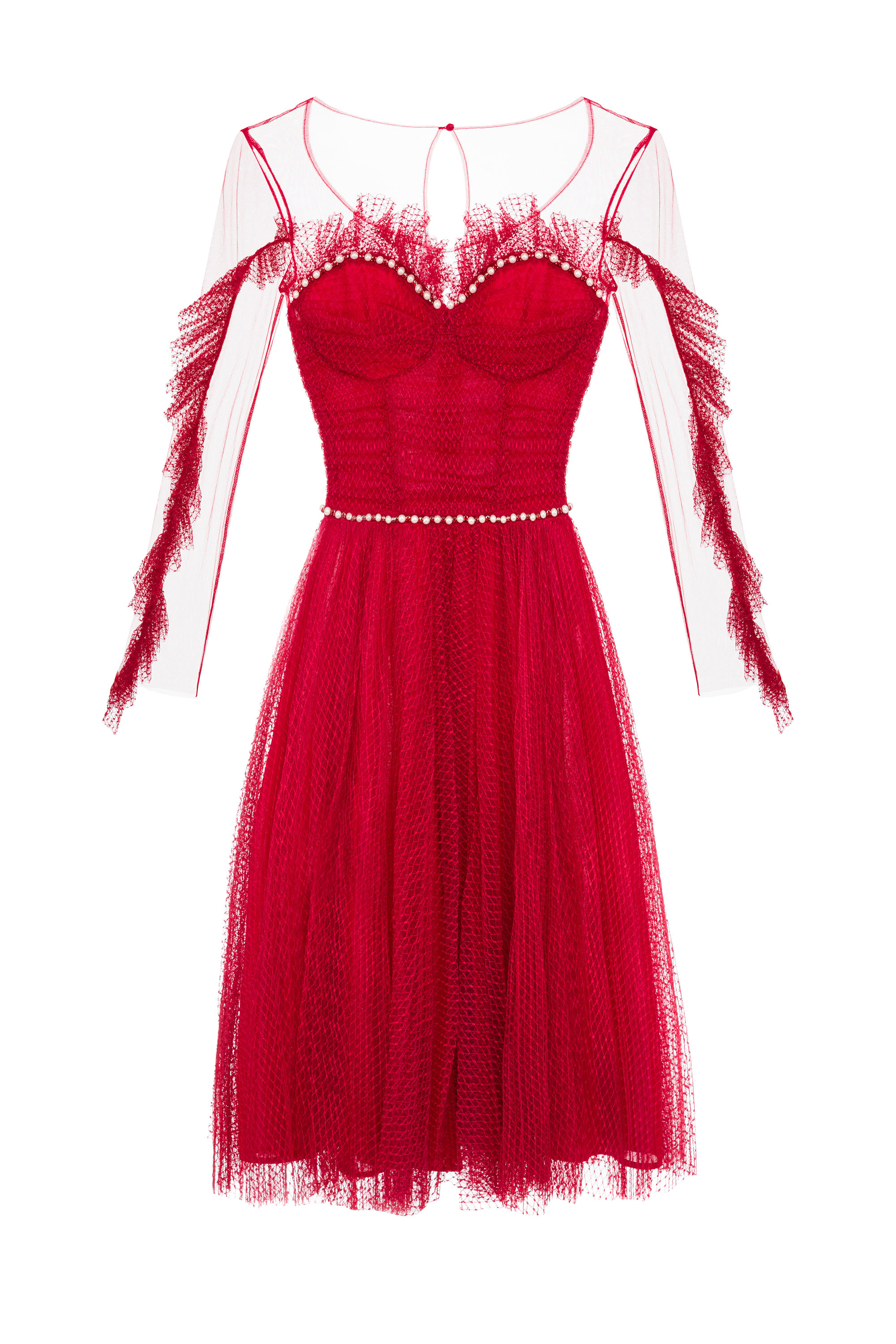 Abito midi con tulle plissettato e perle Elisabetta Franchi Outlet