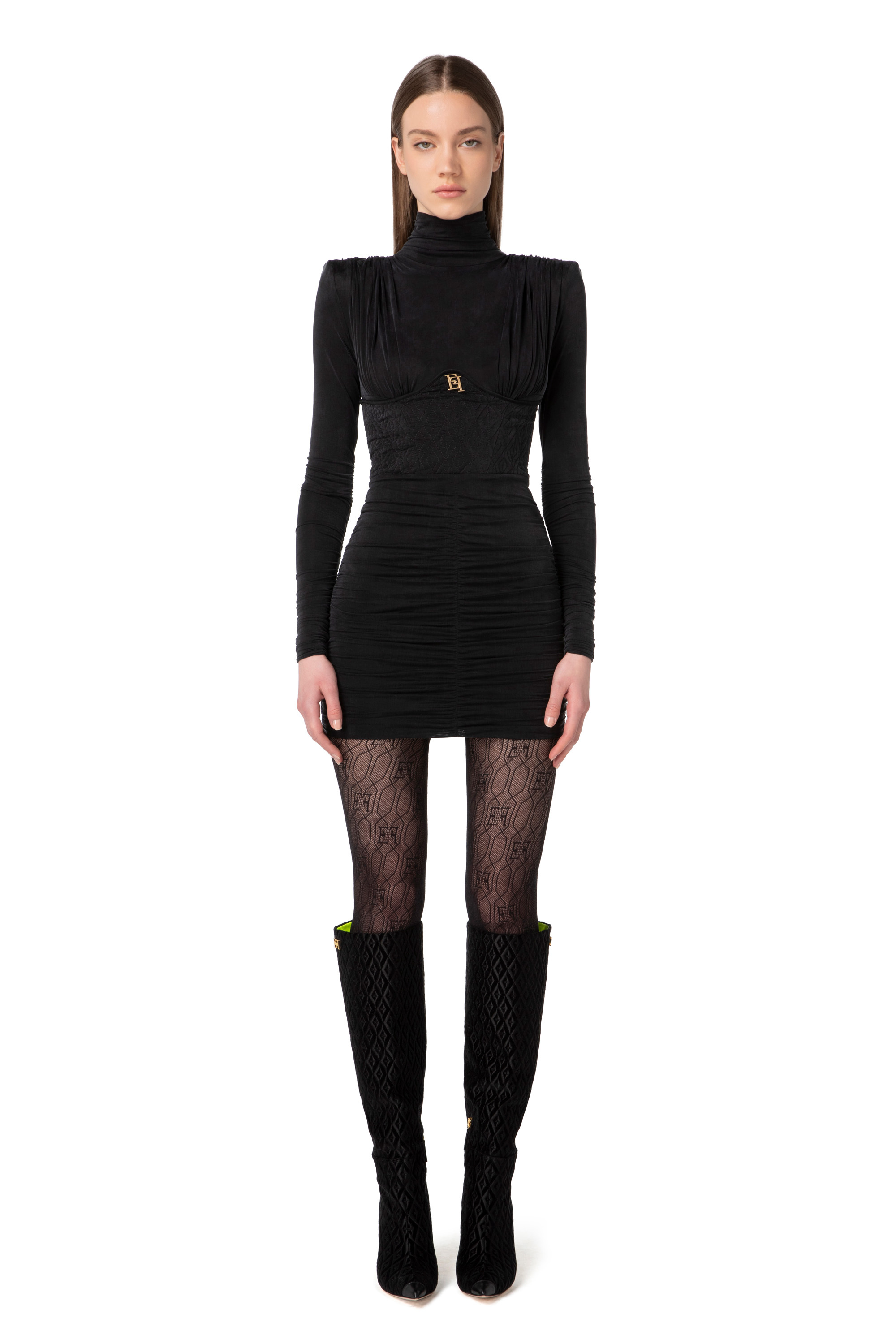 Jersey mini dress with embossed bustier Elisabetta Franchi Outlet