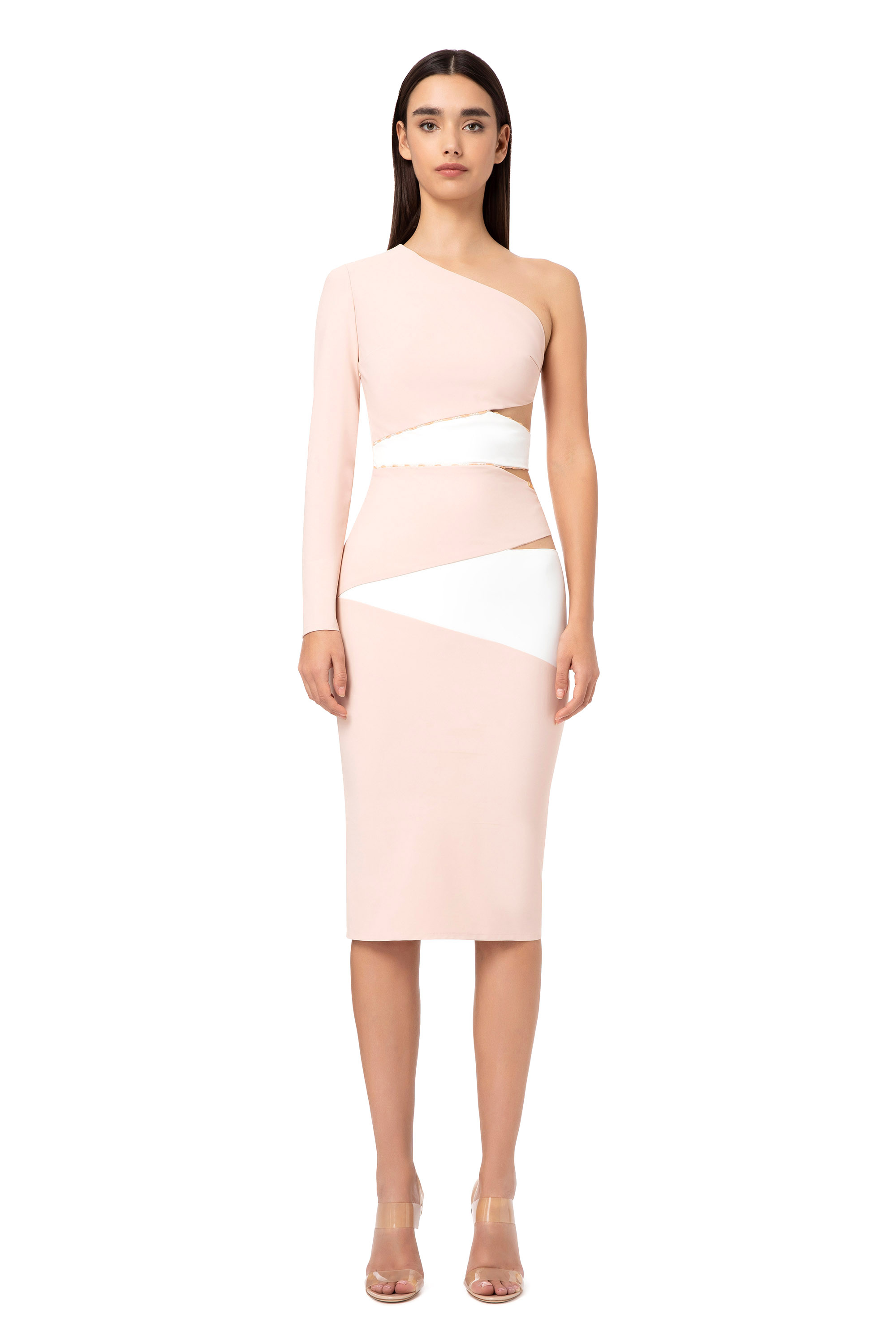 One shoulder two tone insert bodycon dress cheap