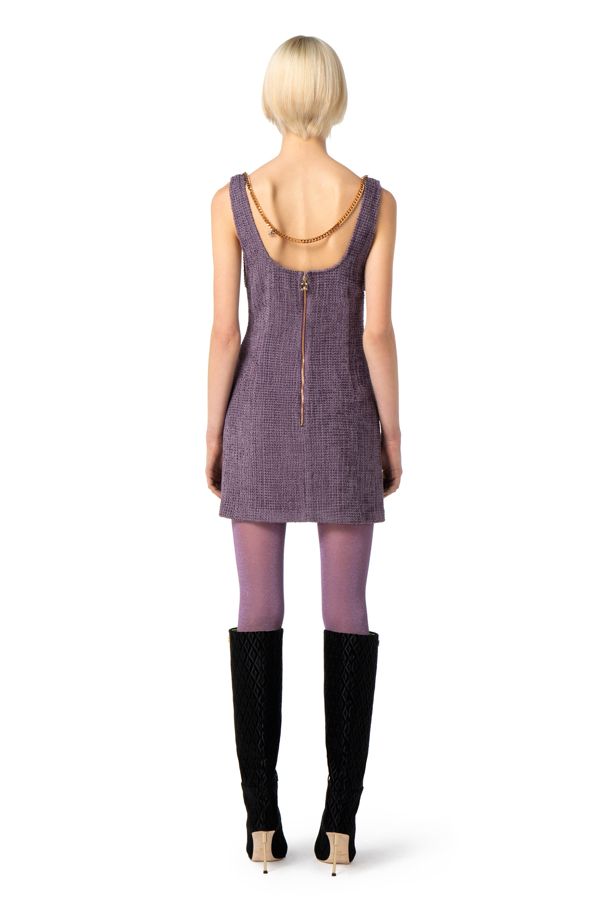 Tweed mini-dress with chain | Elisabetta Franchi® Outlet