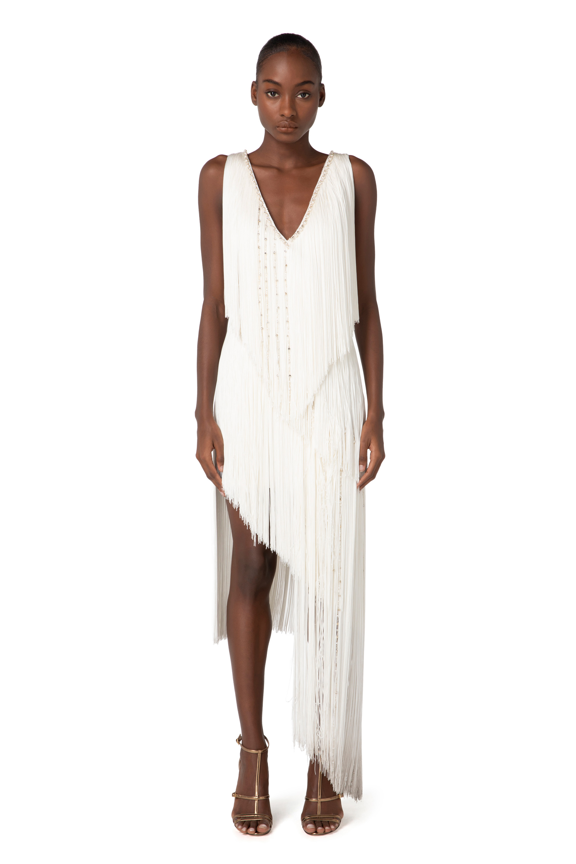 Crêpe dress with fringes | Elisabetta Franchi® Outlet