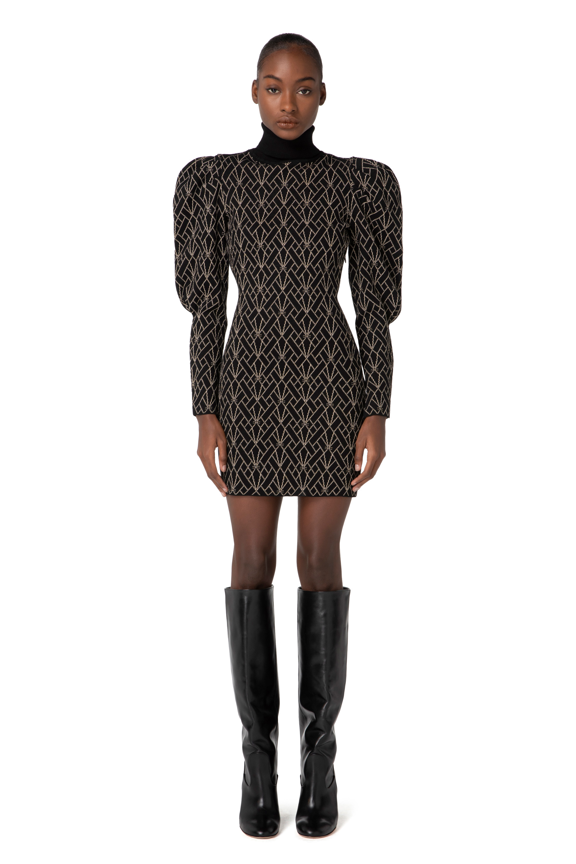 Mini-dress in viscose and lurex with geometric motif | Elisabetta Franchi®  Outlet