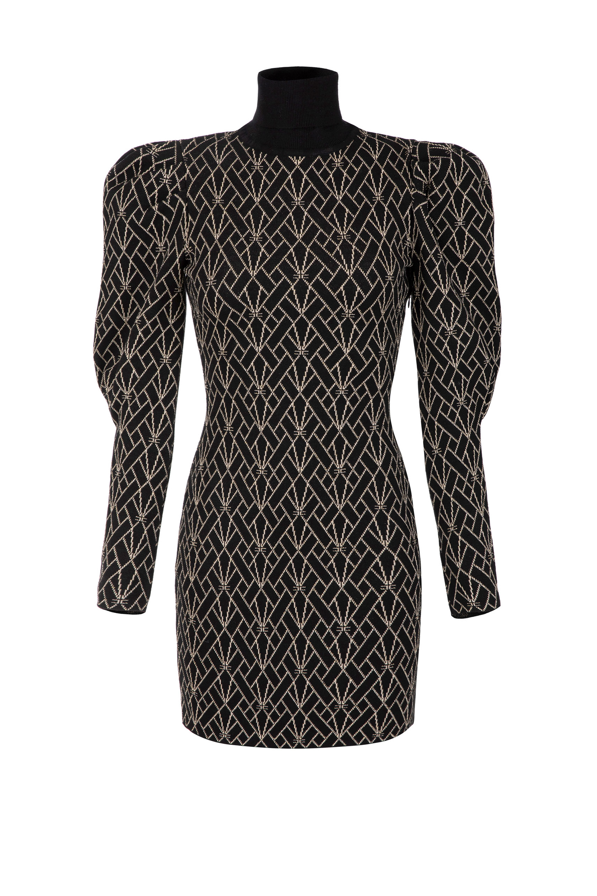 Mini-dress in viscose and lurex with geometric motif