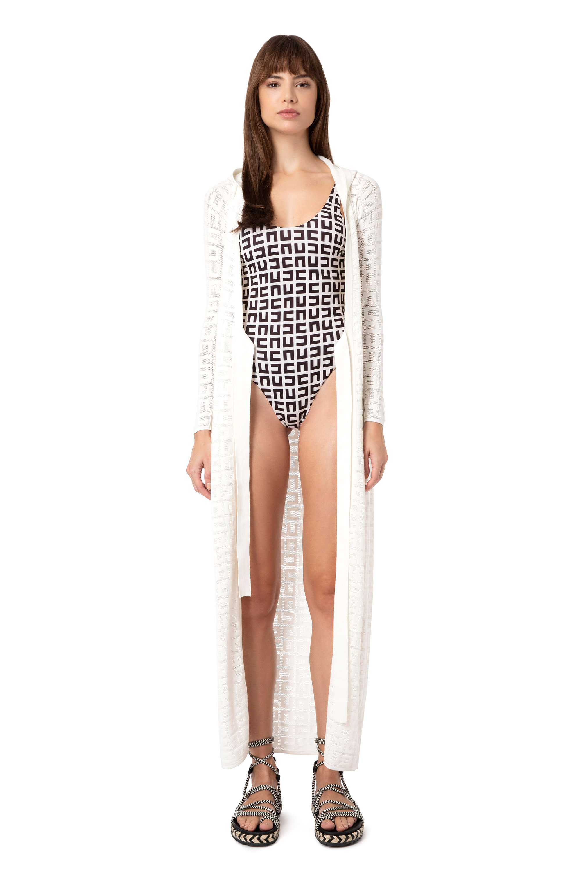 Dressing gown style with net stitch logo | Elisabetta Franchi® Outlet