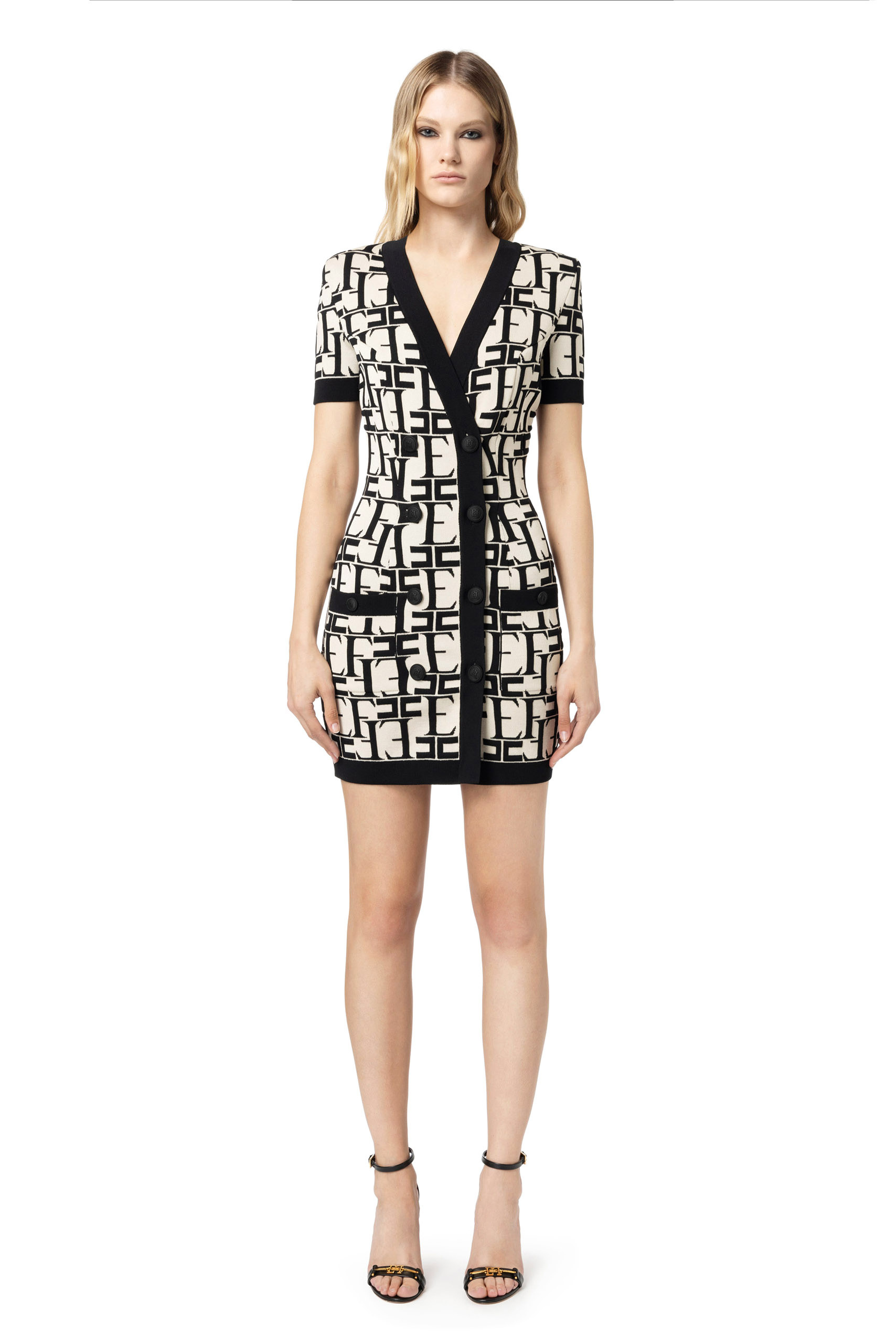 Knit mini-dress with gored skirt | Elisabetta Franchi® Outlet