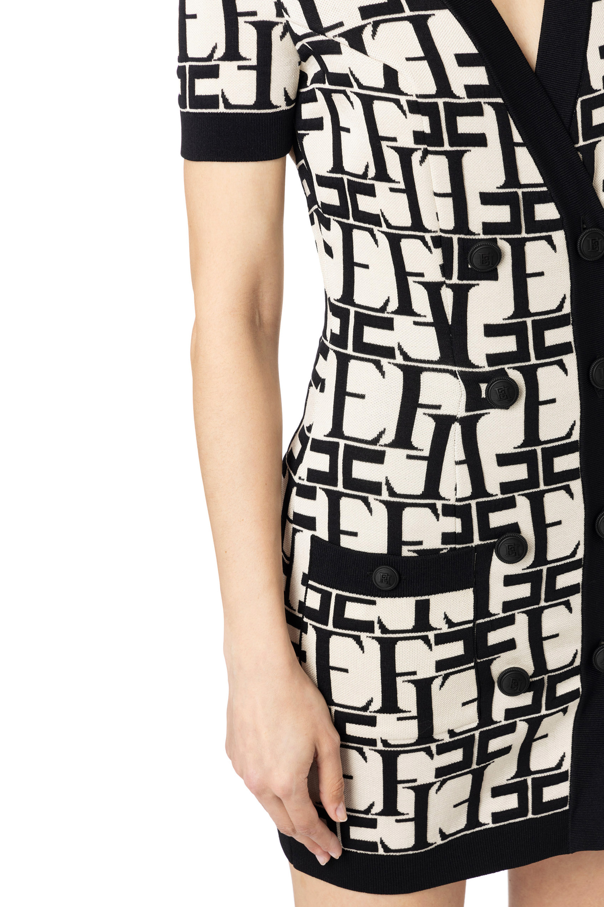 Double-breasted mini-dress in viscose with lettering