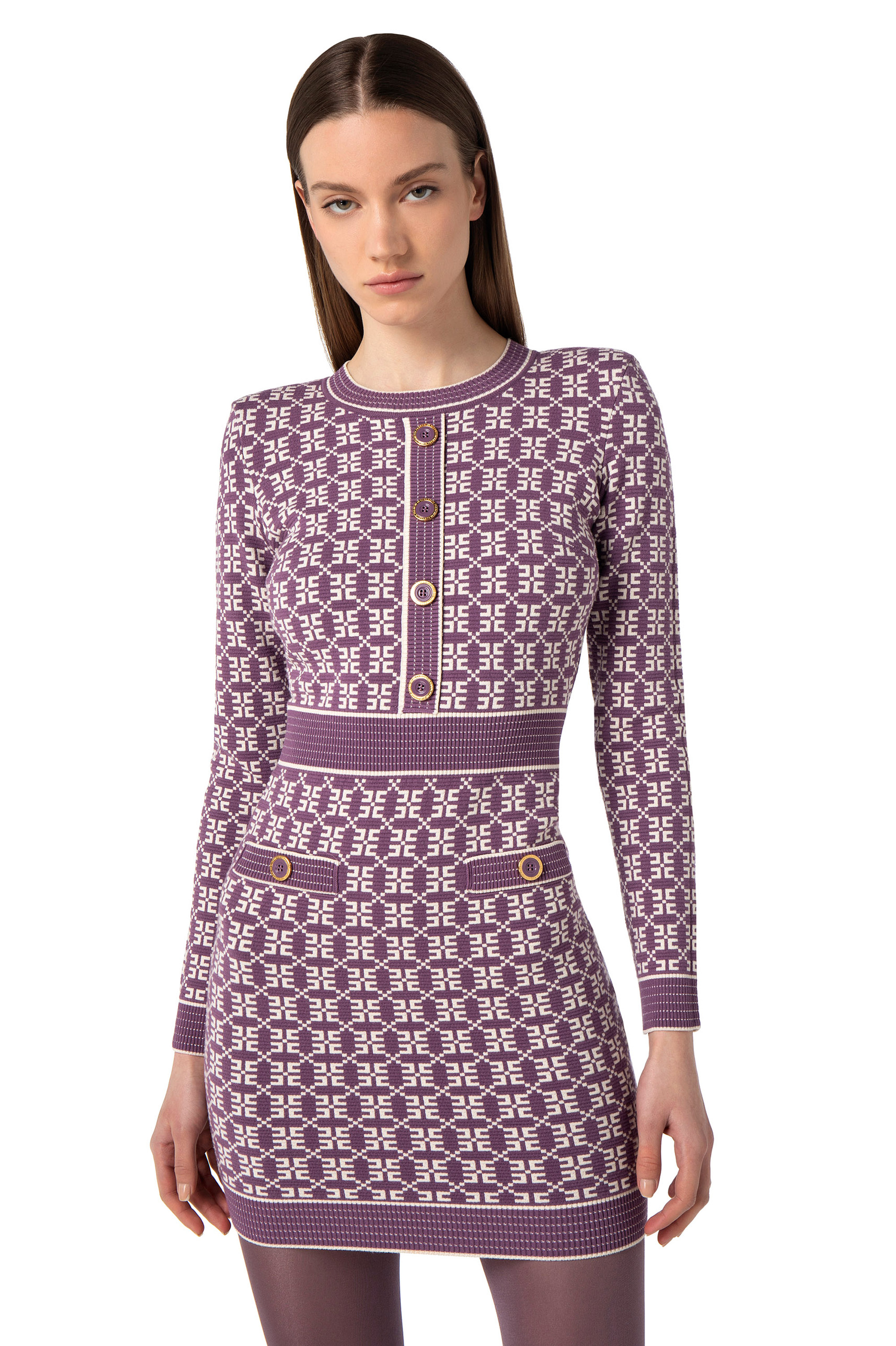 Miniabito in maglia jacquard logo Elisabetta Franchi Outlet