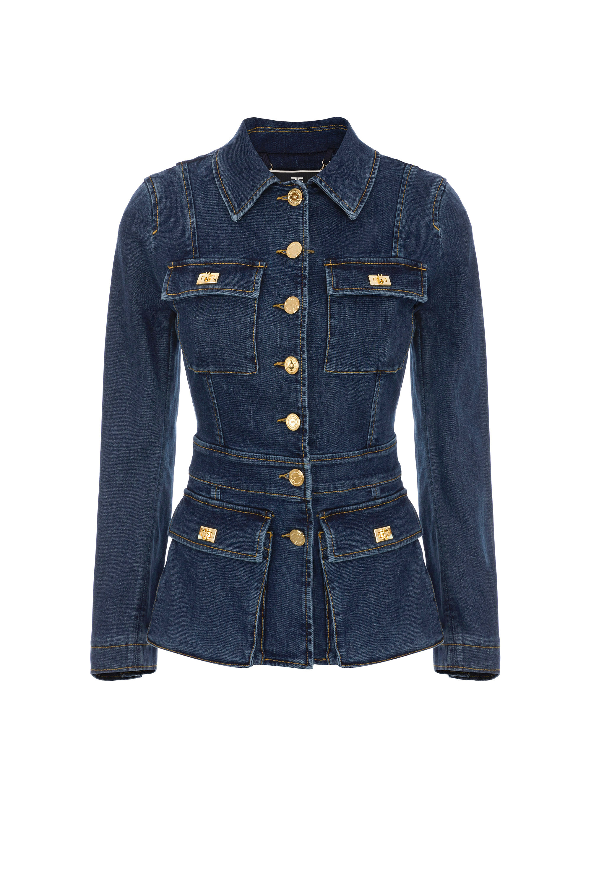 Denim jacket with peplum and gold details