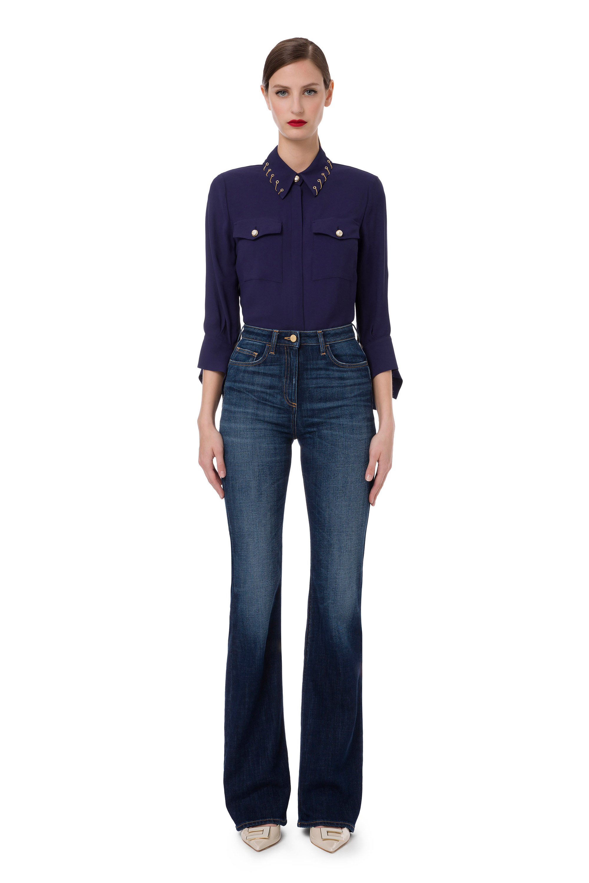 Blouse with eyelet pattern and light gold chain Elisabetta Franchi